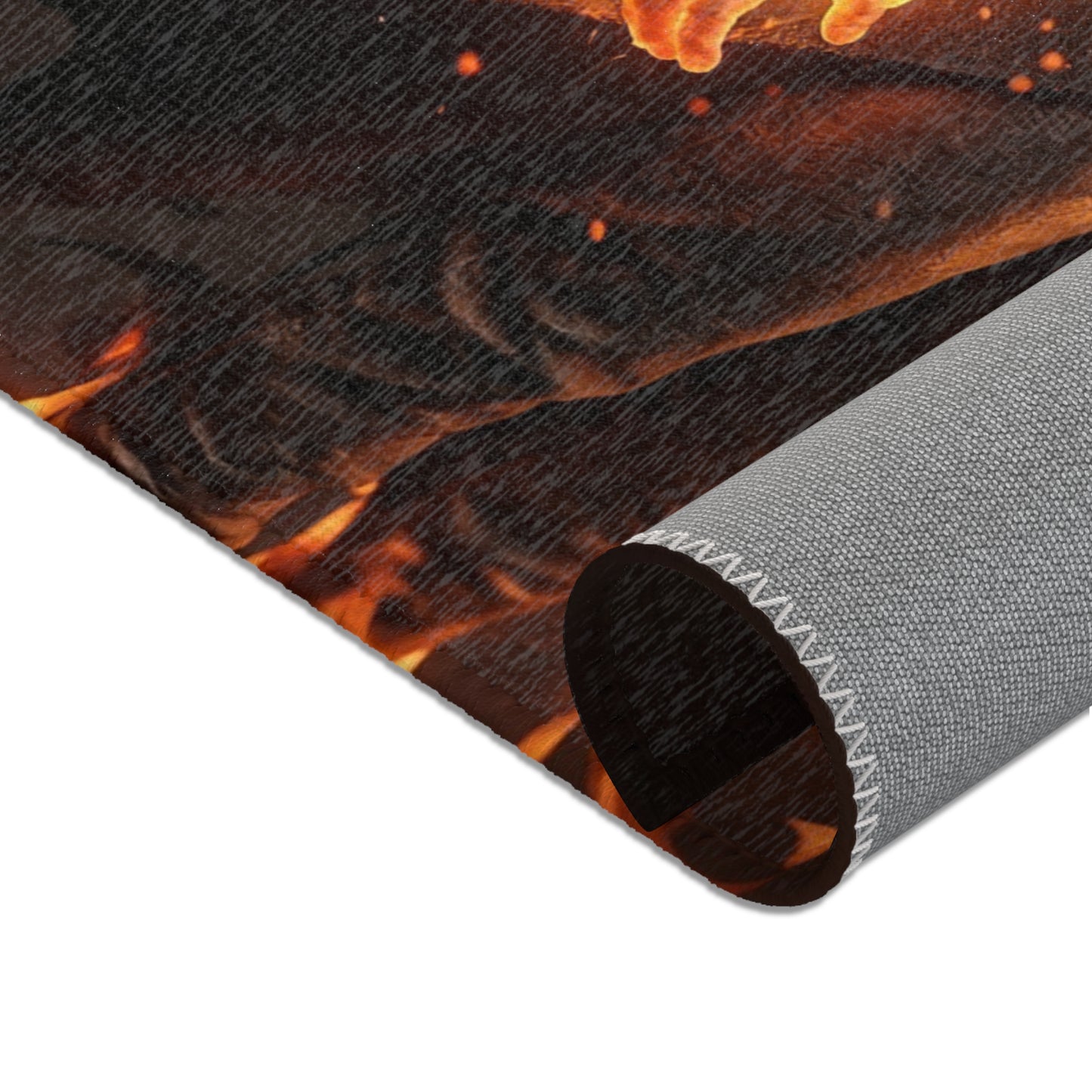 Flamebound Sentinel Area Rug – Ember-Wreathed Warrior Dreamscape