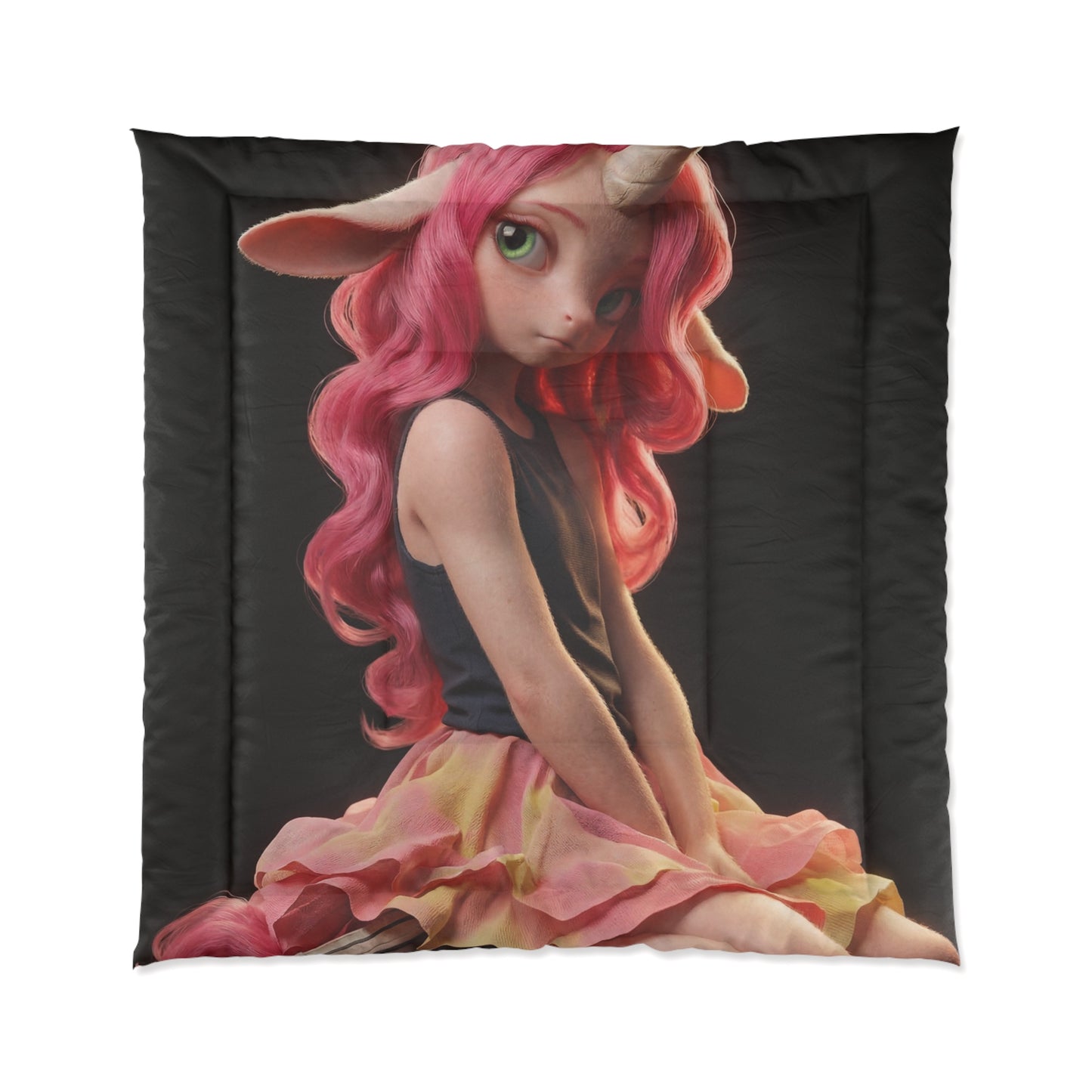 Pink Unicorn Girl Comforter – Whimsical Sunset Dress Design