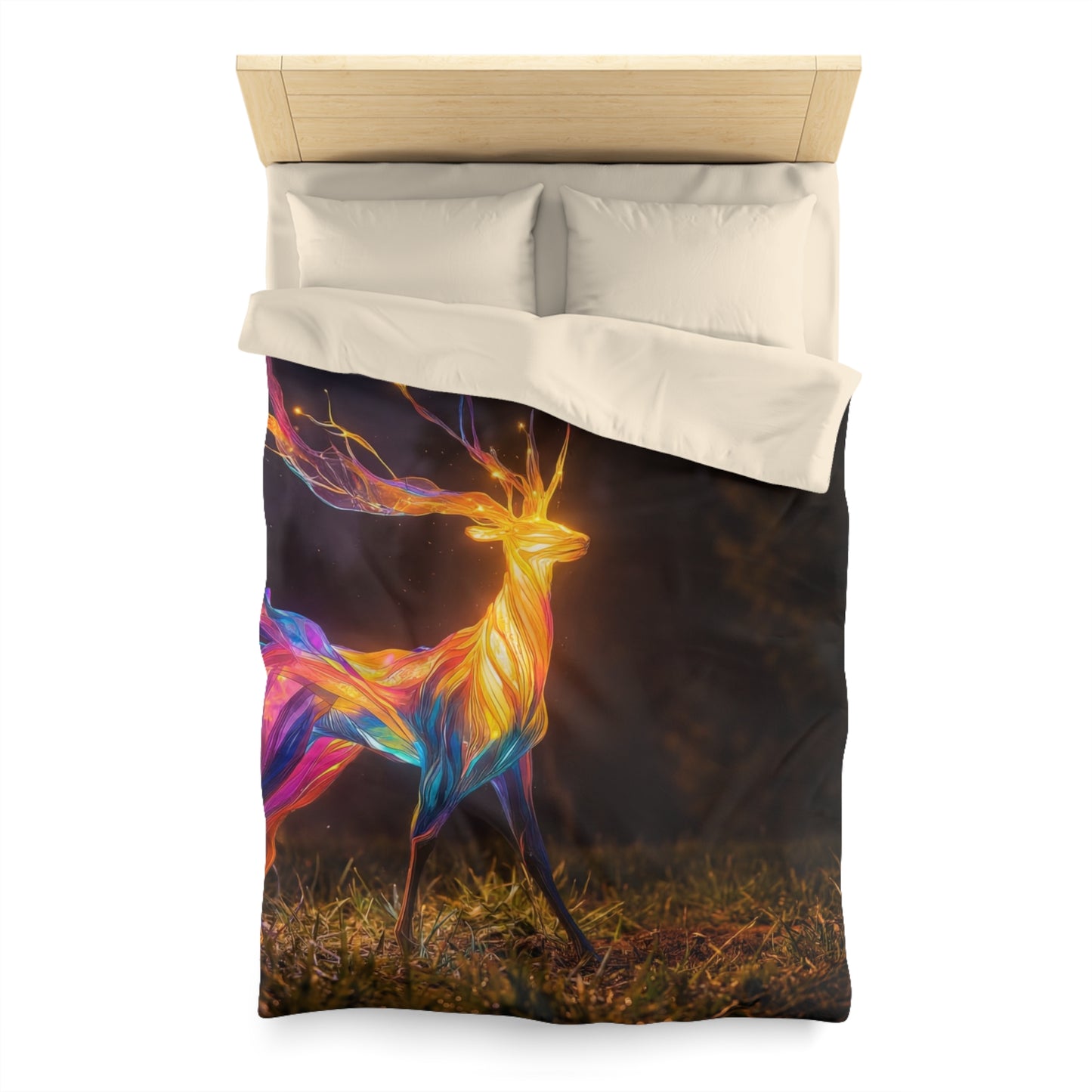 Chromatic Stag Microfiber Duvet Cover – Night Garden Luminescence