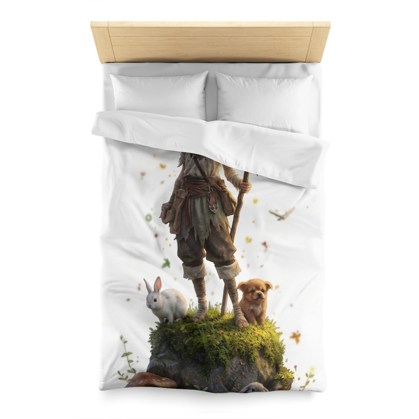 Forest Guardian Child Microfiber Duvet Cover – Mossy Rock Haven with Whispering Animals