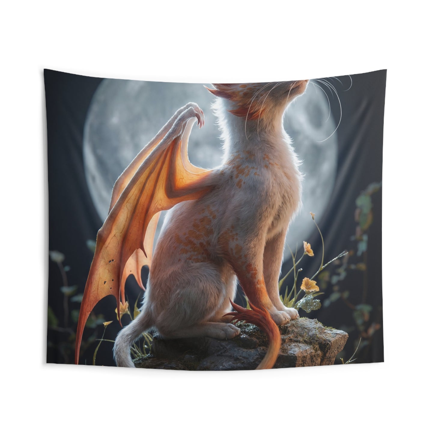 Moonlit Dragon Cat Indoor Wall Tapestries – Whispering Night Guardian