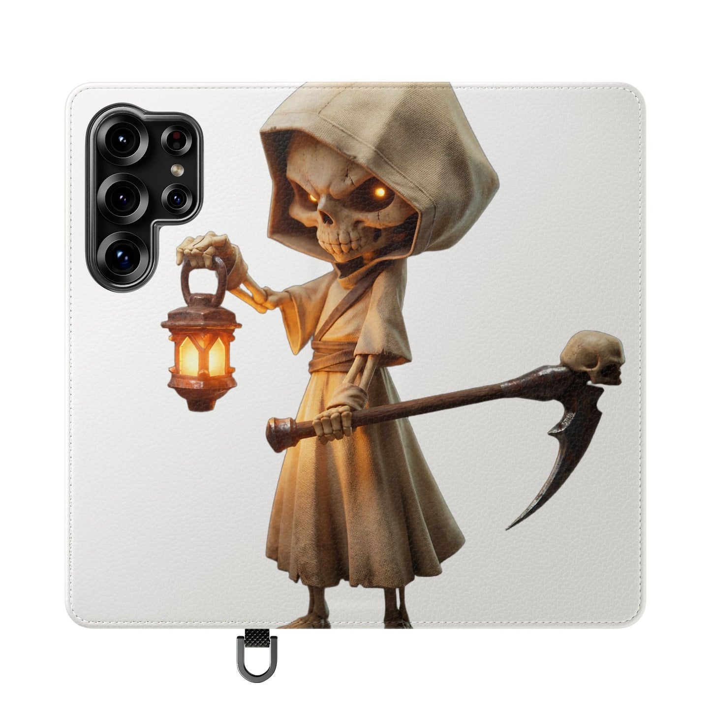 Lantern-Bearing Sentinel Flip Cases – Hooded Guardian with Scythe and Warm Glow