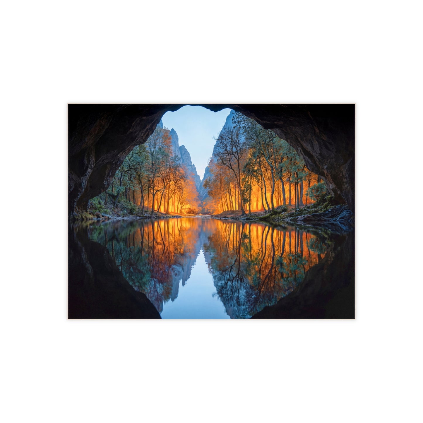 Cave Portal to Autumn Light Ceramic Photo Tile – Mirror Lake Revelation
