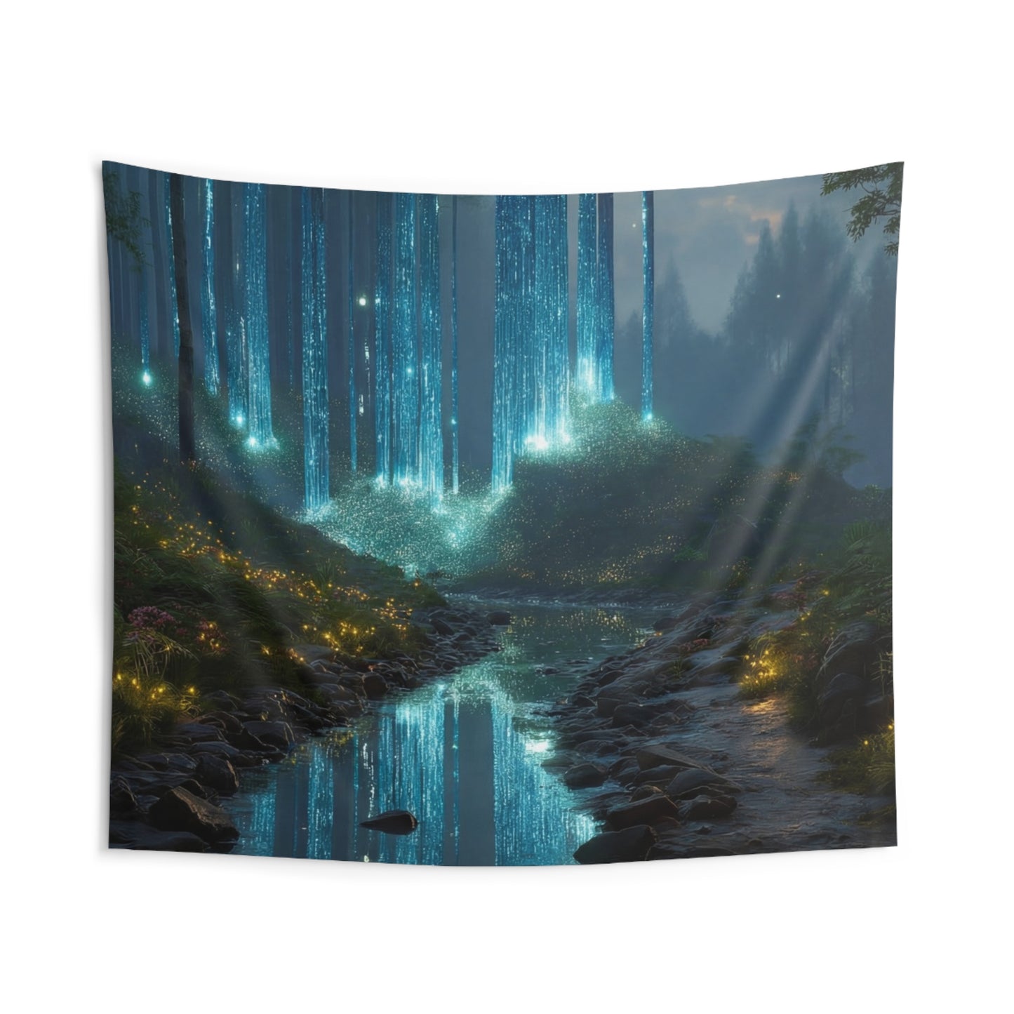 Celestial Forest Stream Tapestries – Luminescent Twilight Dreamscape