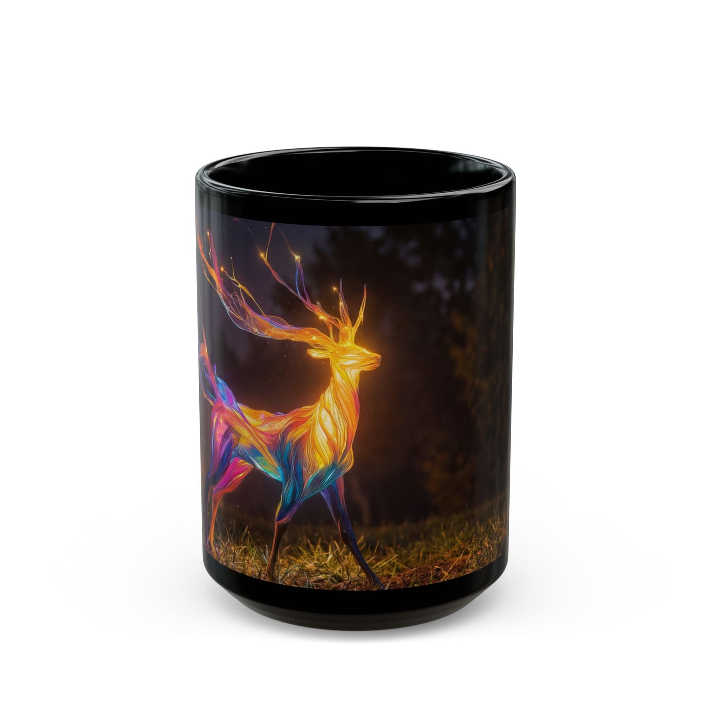 Chromatic Stag Black Mug – Night Meadow Luminescence