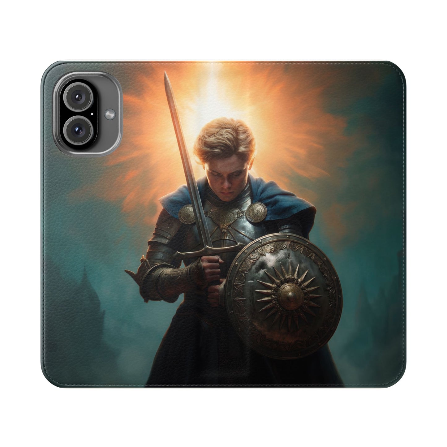 Dawn-Forged Knight Flip Cases – Radiant Armor Against Misty Skies