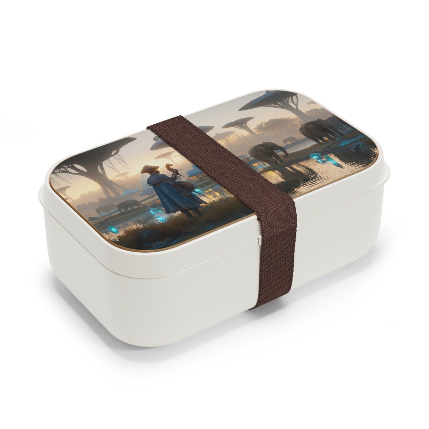 Eldritch River Guide Bento Lunch Box – Twilight Oasis with Bioluminescent Elephants