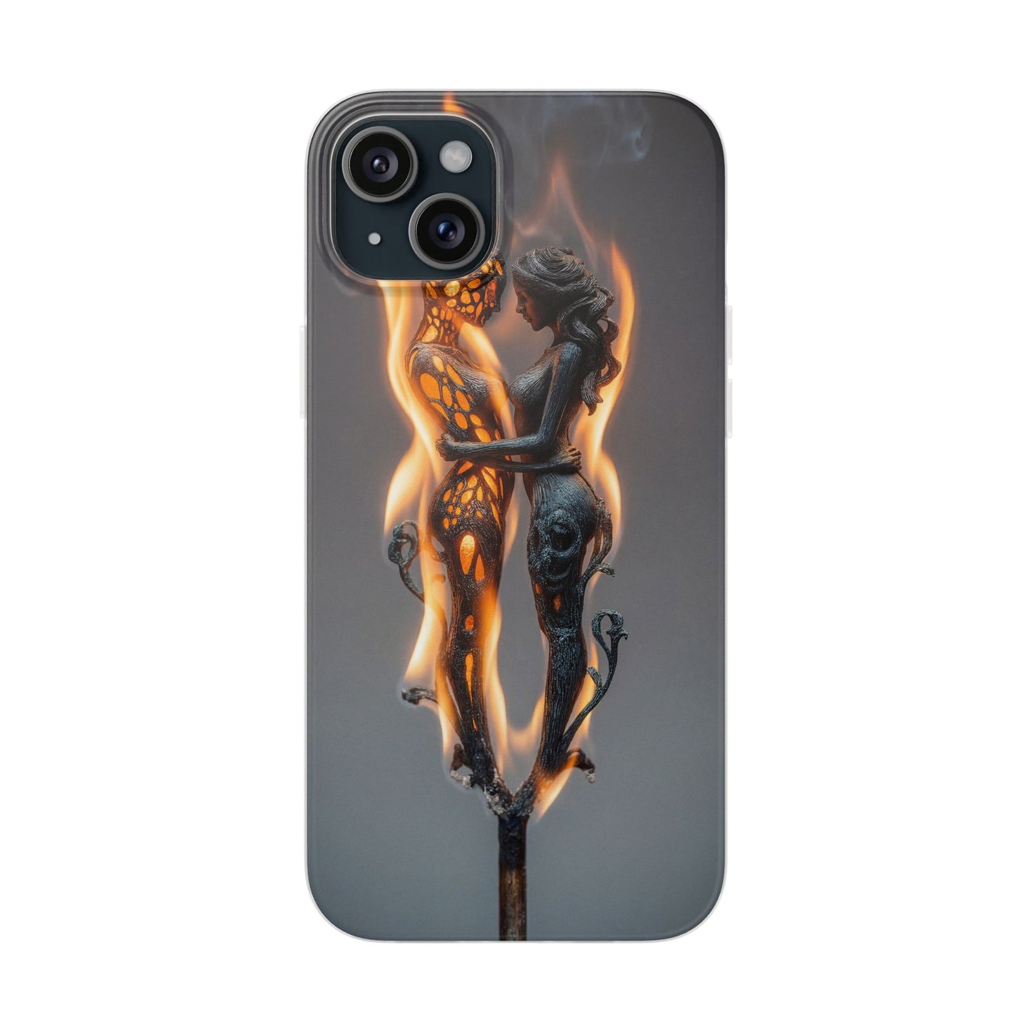 Flame-Embraced Lovers Flexi Cases – Intimate Glow Within the Fire