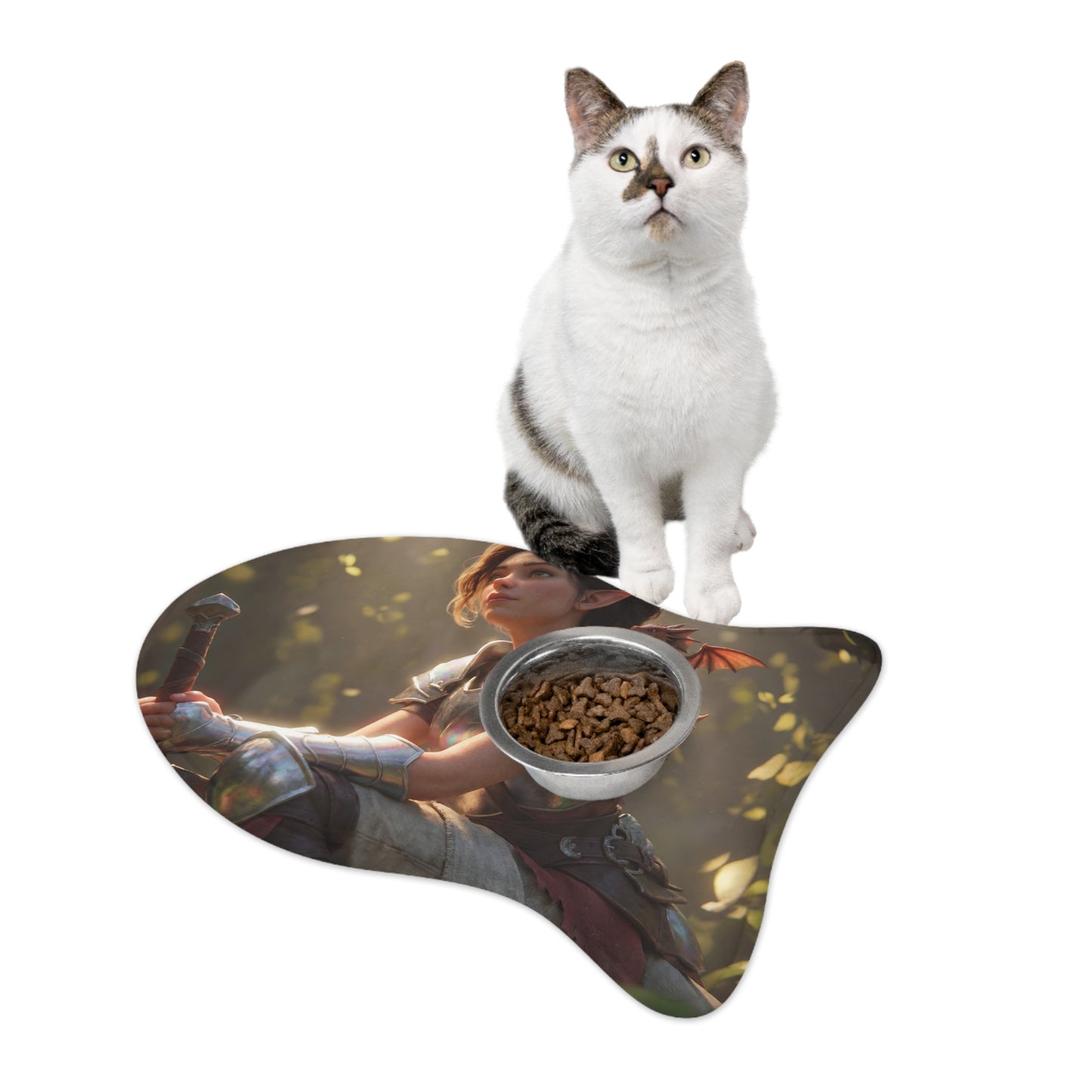 Elven Guardian with Dragon Pet Feeding Mats – Iridescent Armor and Forest Companion