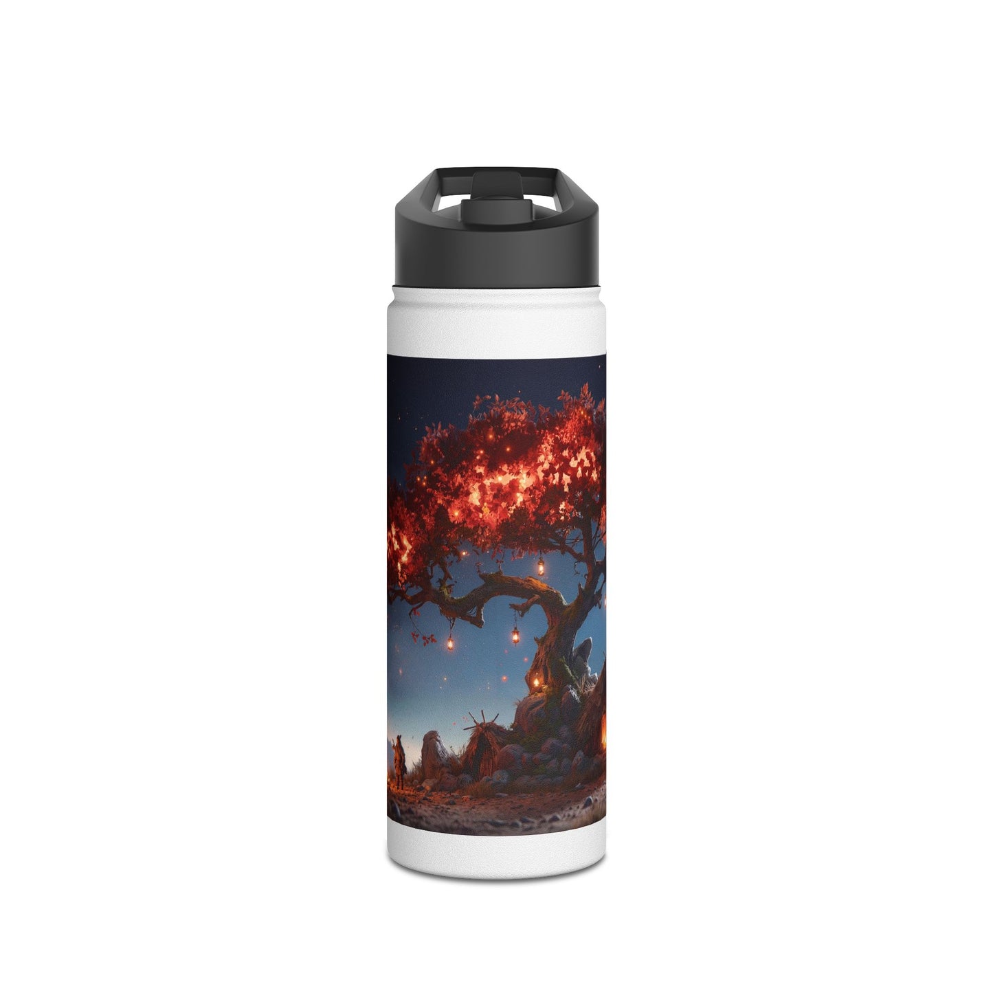 Whispering Ember Tree Water Bottle – Moonlit Campfire Sanctuary