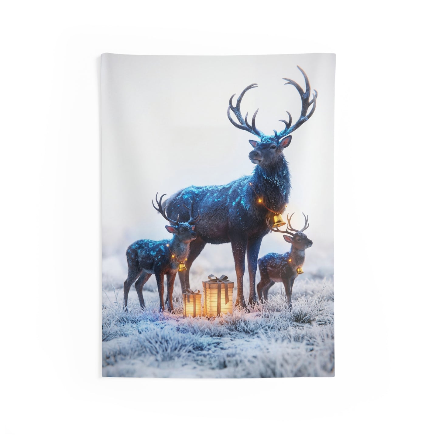 Frostbound Deer Family Indoor Wall Tapestries – Whispering Winter Giftscape