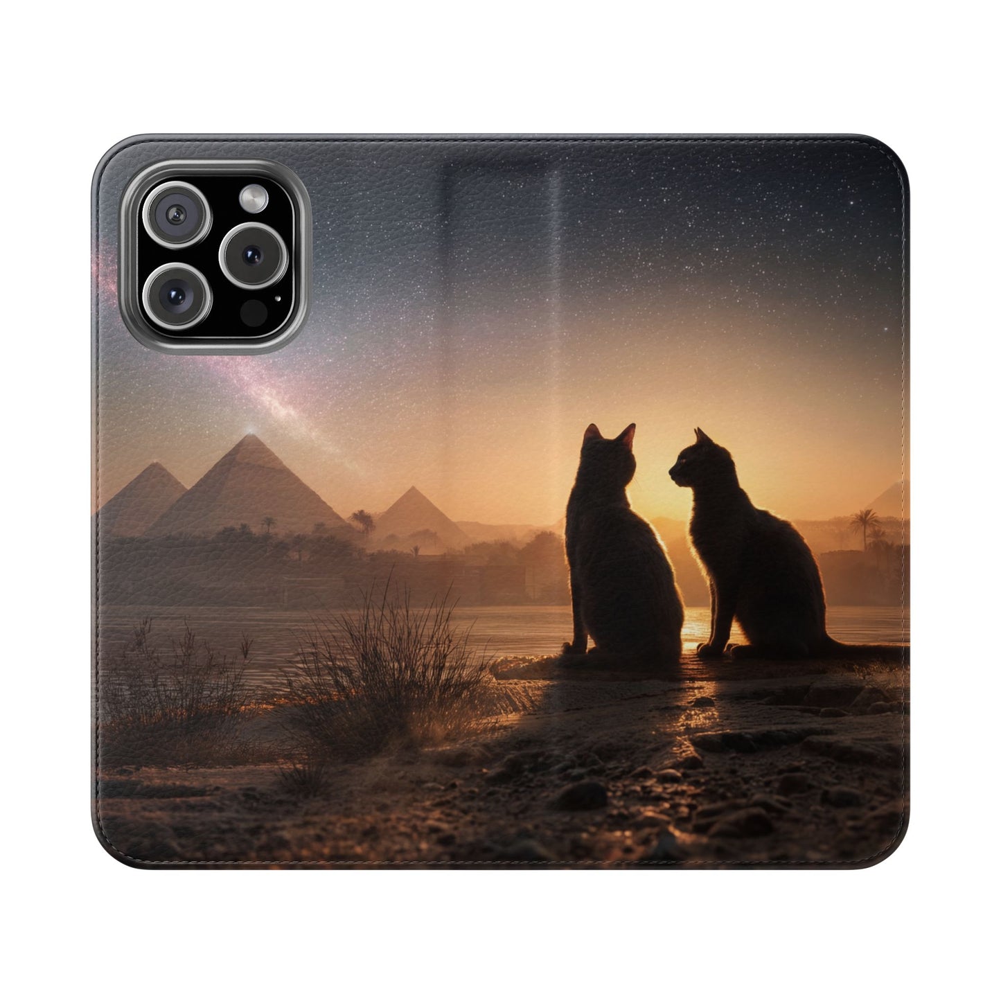 Pharaoh Cats Flip Cases – Starry Nile Guardians on the Bank