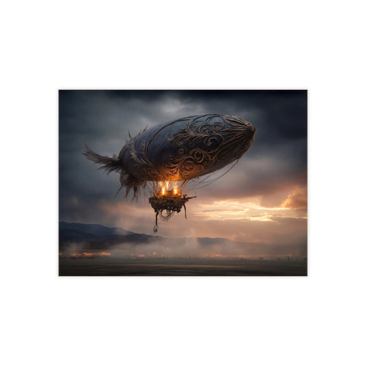 Ornate Airship Ceramic Photo Tile – Sunset Flight Through Stormy Skies