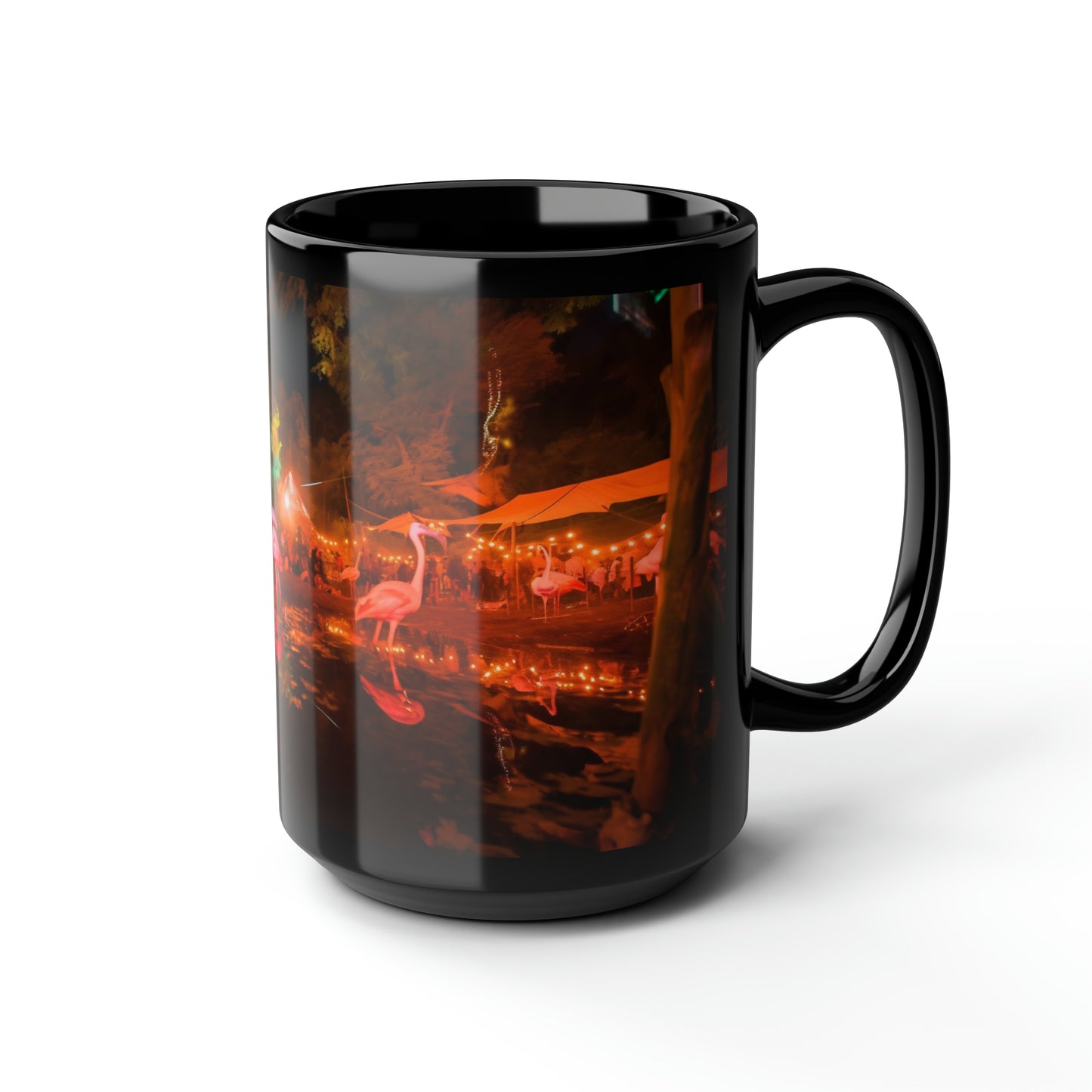 oregon country fair, flamingos at the oregon country fair, oregon, after dark - Mug, Black