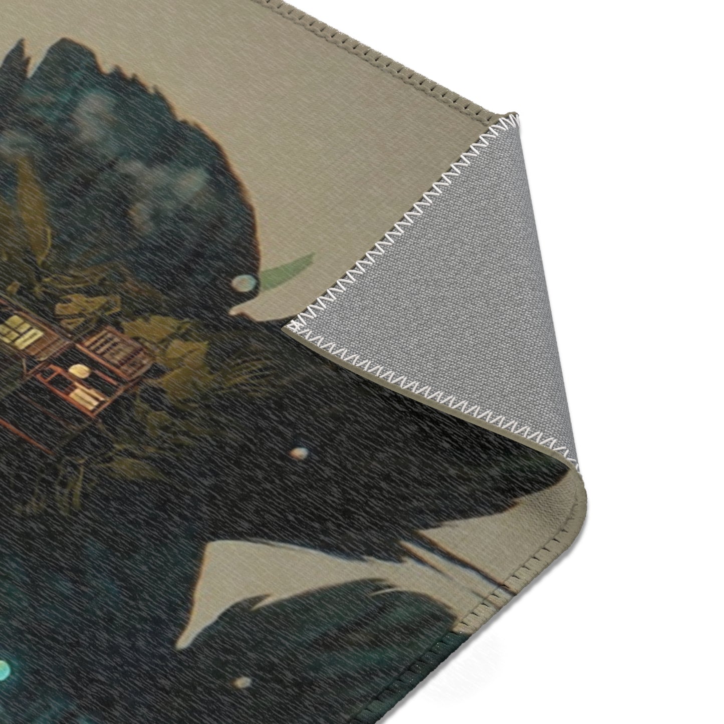Giant Bioluminescent Fish Home Rug – Whimsical Underwater Village Dreamscape