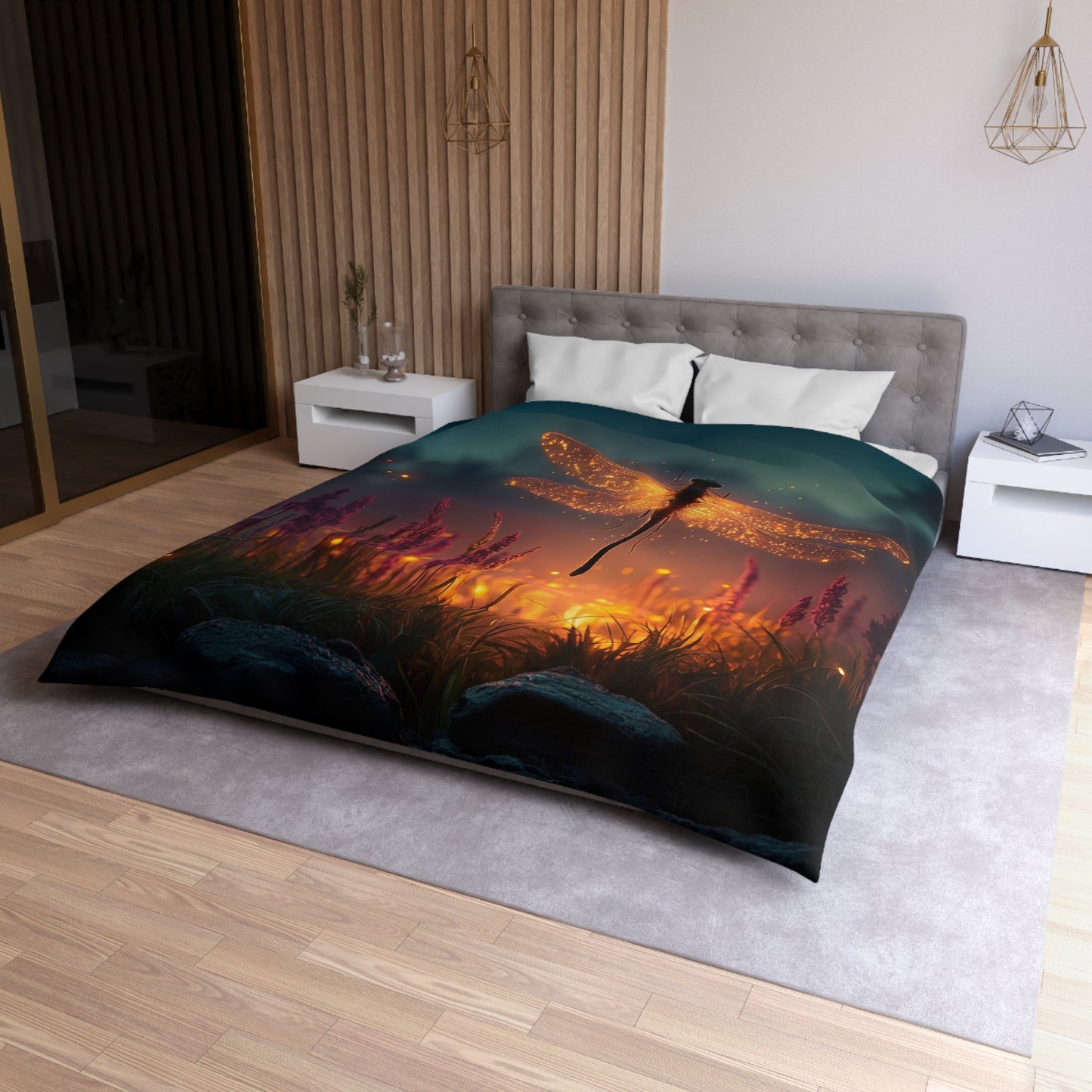 Firefly Dragonfly Microfiber Duvet Cover – Twilight Meadow Dreamscape