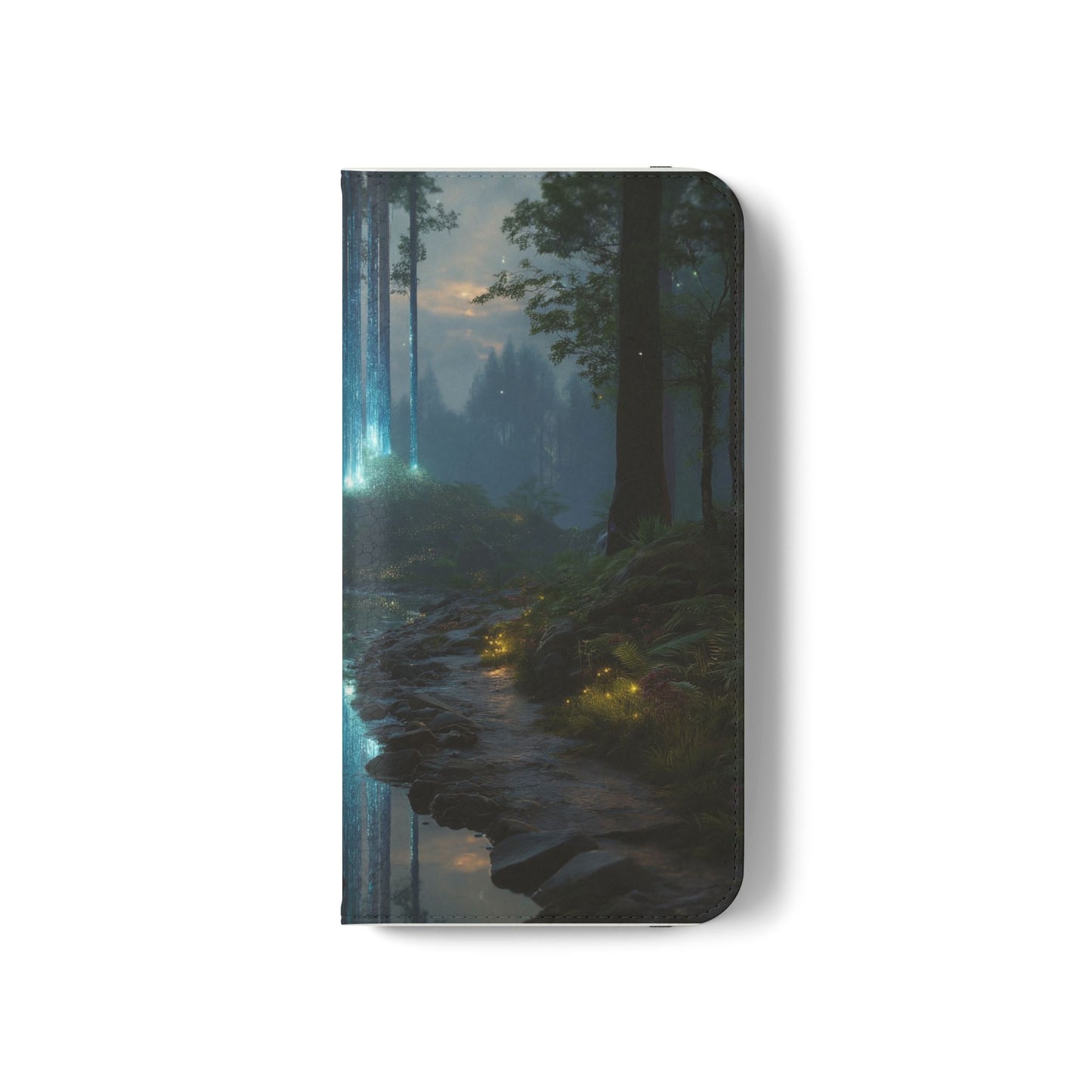 Bioluminescent Forest Flip Cases – Cyan Lightfall Stream Cover