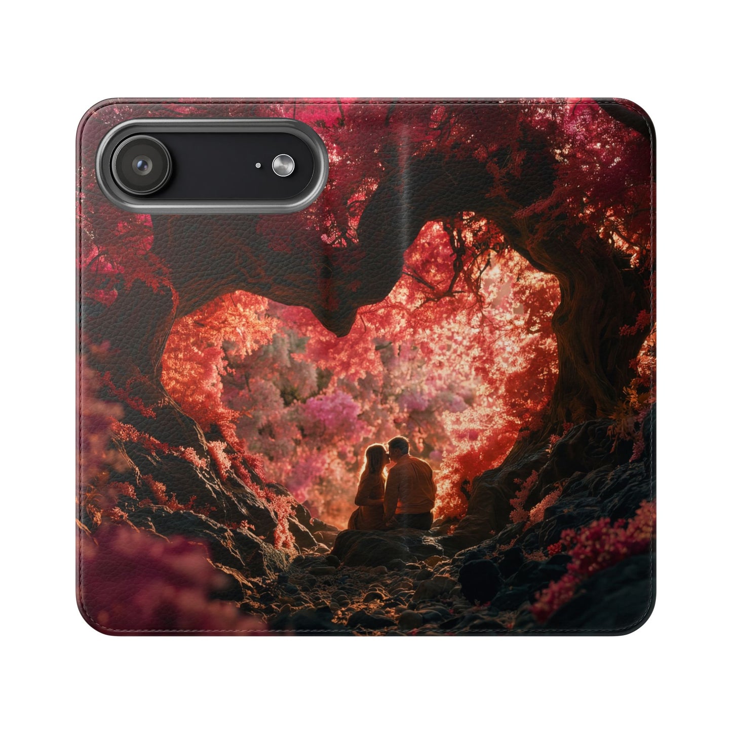 Crimson Arch Flip Cases – Heart-Shaped Canopy Romance