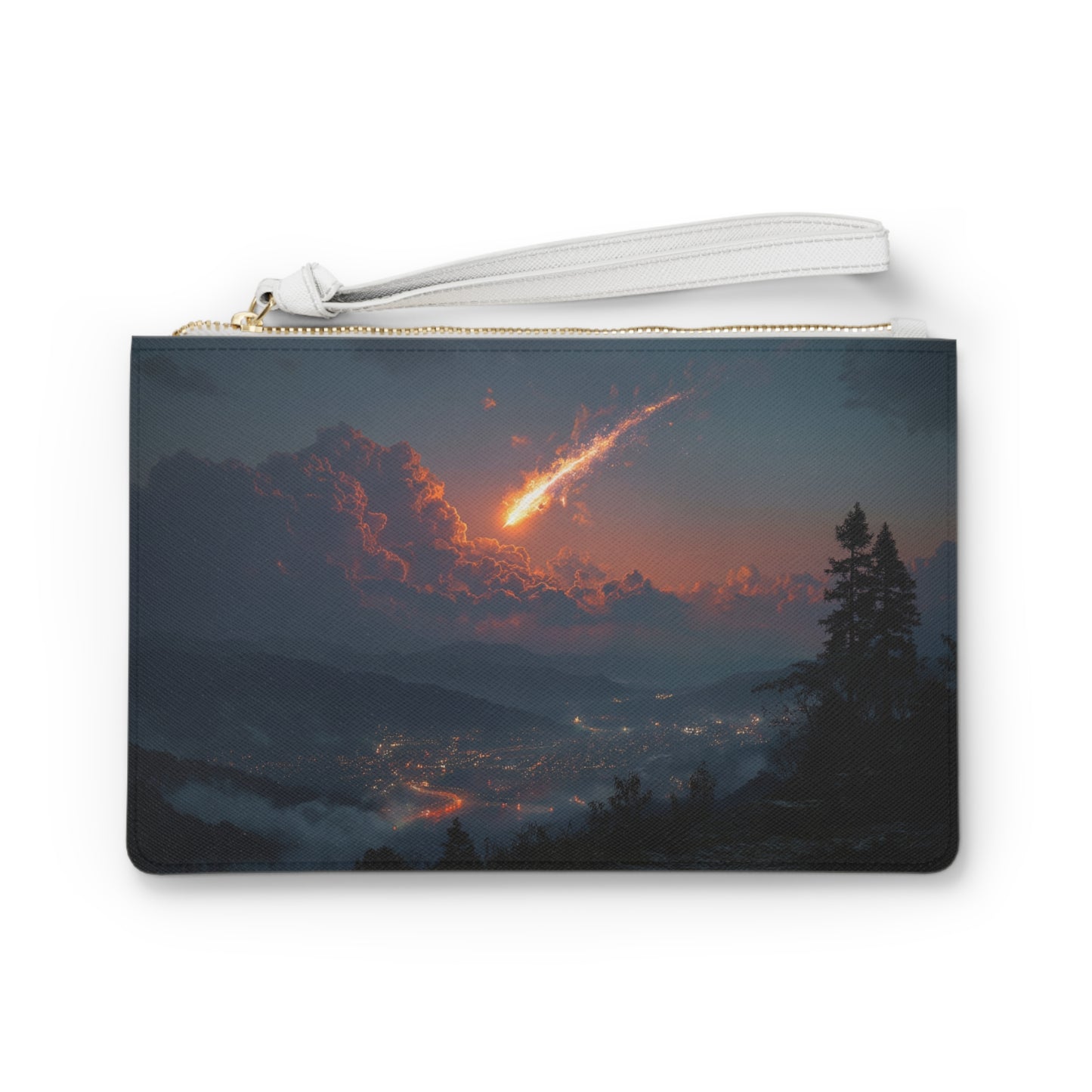 Celestial Firefall Clutch Bag – Twilight Meteor Over Mountain Vale