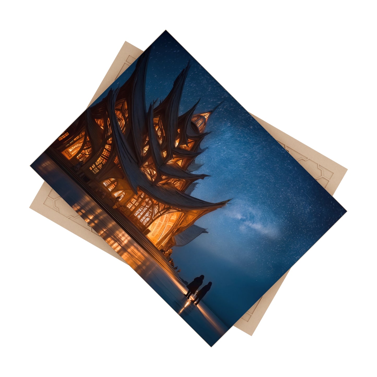 Starlit Temple Ceramic Photo Tile – Whispering Wings Under the Milky Way
