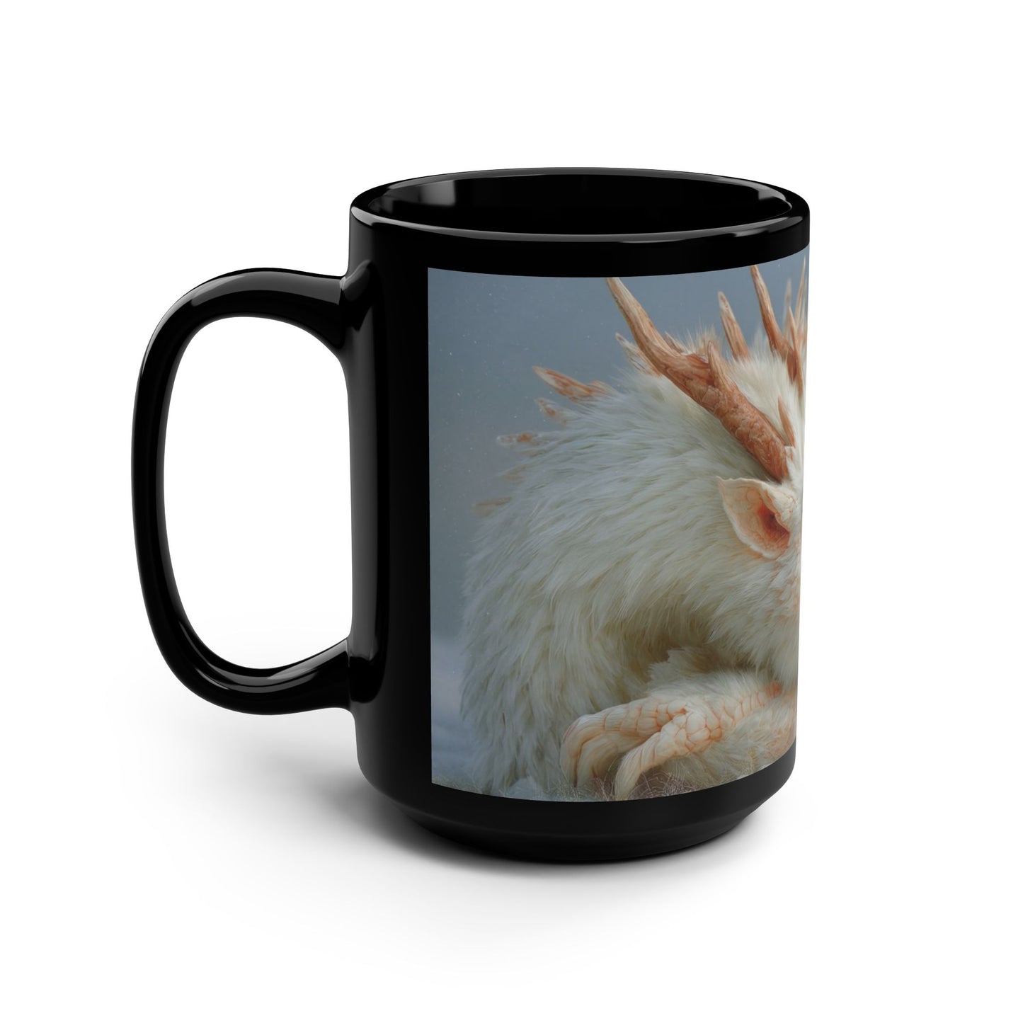 Snow Dragon and Child Black Mug, 15oz – Tender Winter Embrace