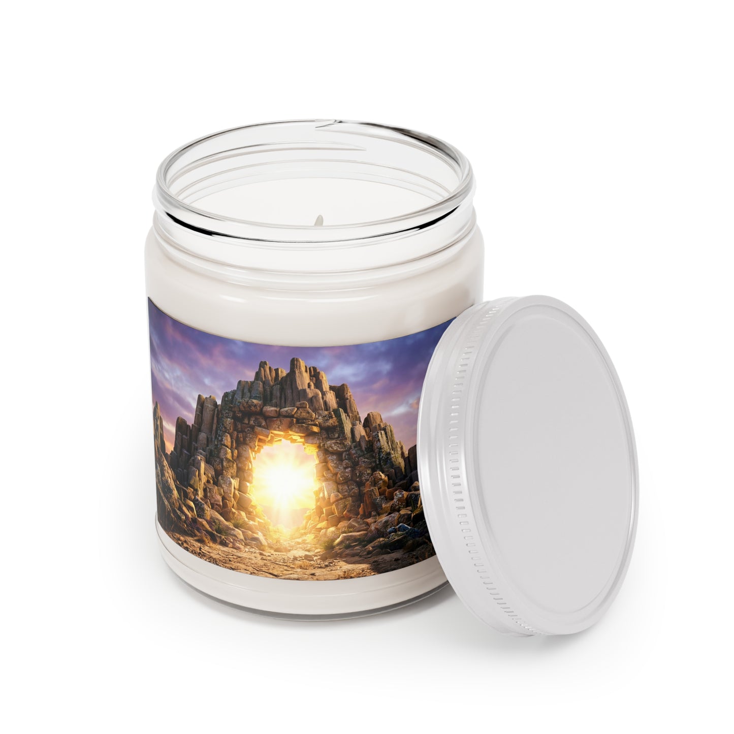 Stone Archway Gateway Scented Soy Candles with White Lid, 9oz – Dawn’s Warm Embrace