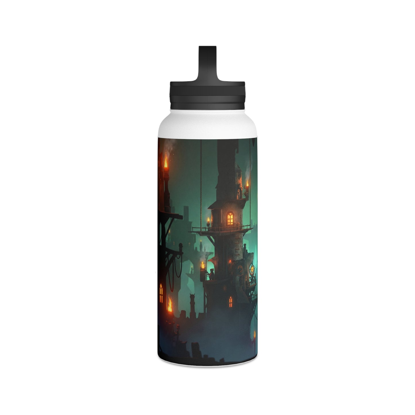 Floating City of Ember Stainless Steel Water Bottle, Handle Lid – Glow of the Skyward Towers