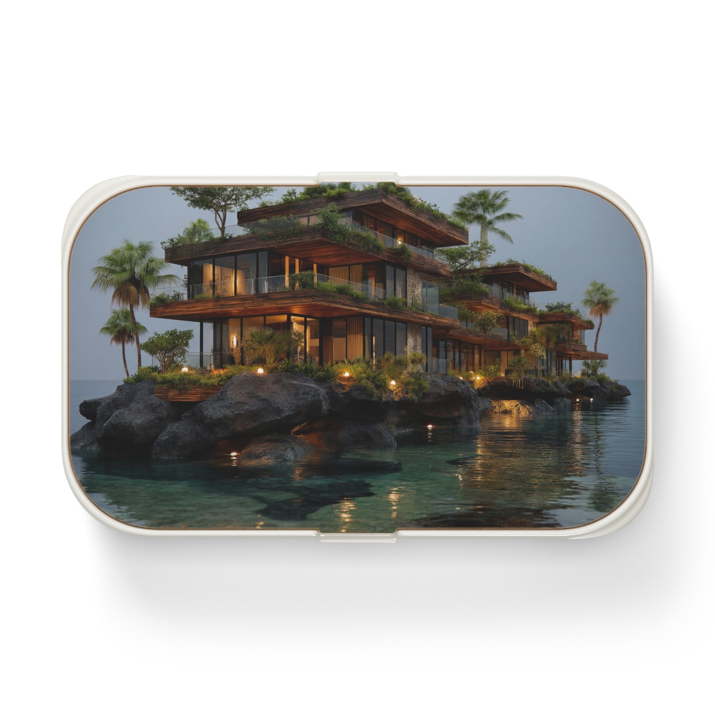 Oceanic Cliffside Villa Bento Lunch Box – Twilight Sanctuary for the Soul