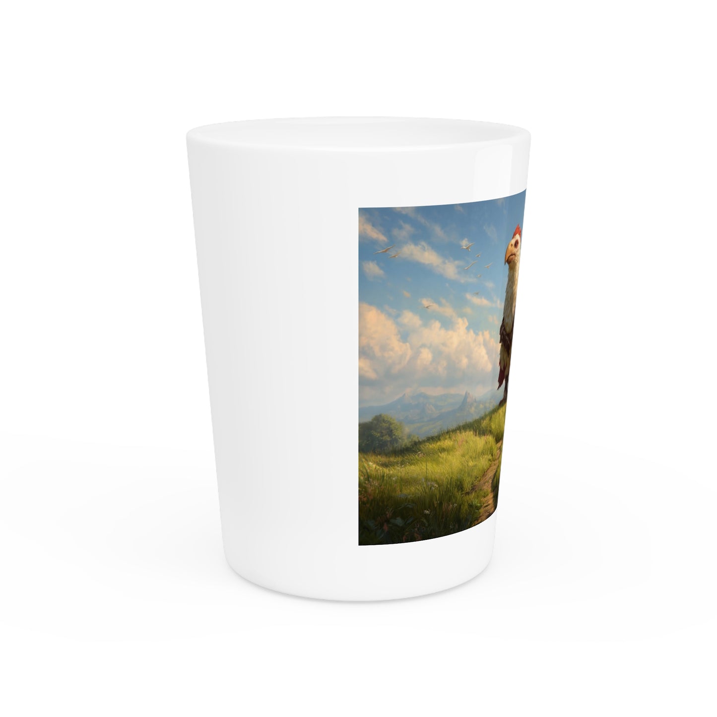 Skybound Eagle Rider Shot Glass – Crested Avian Sentinel on Sunlit Ridge