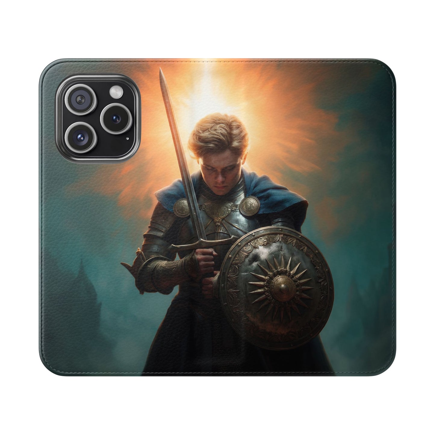 Dawn-Forged Knight Flip Cases – Radiant Armor Against Misty Skies