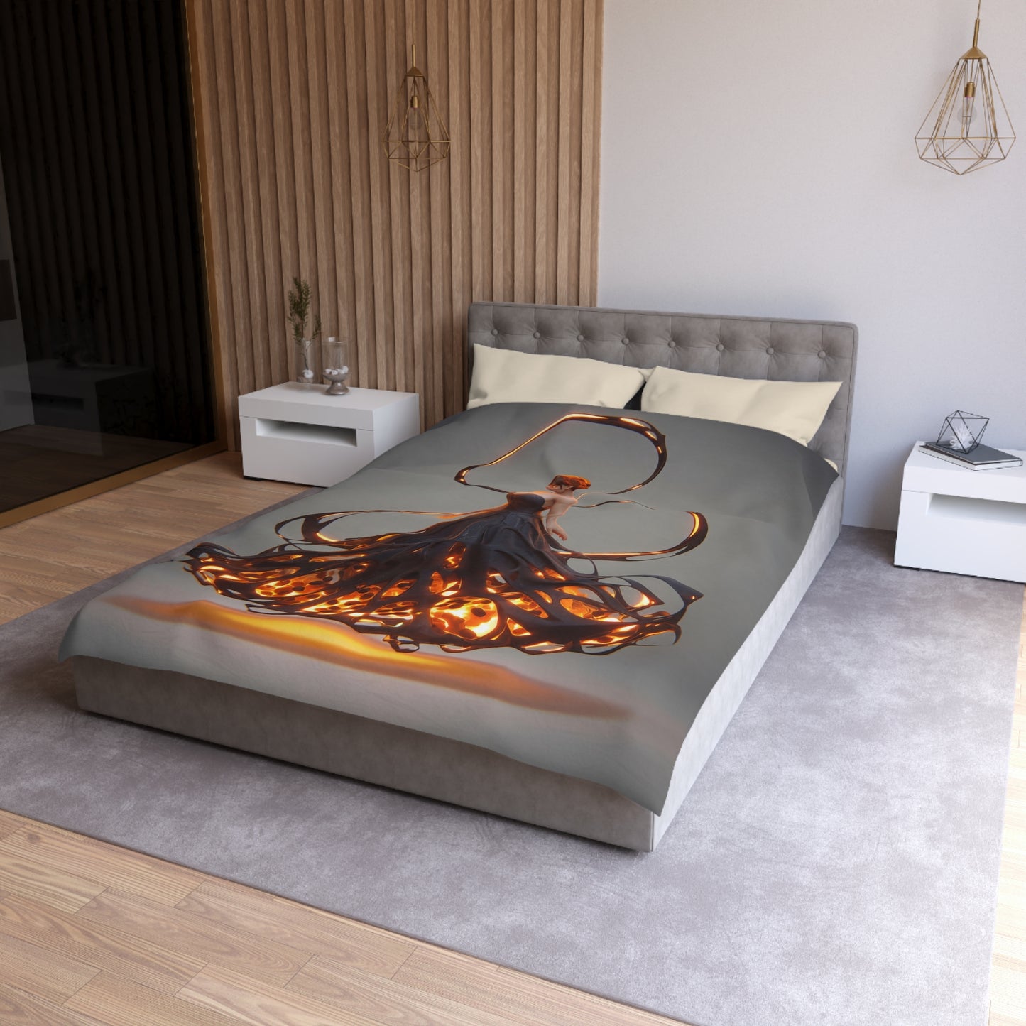 Luminal Dancer Microfiber Duvet Cover – Gilded Shadow Waltz
