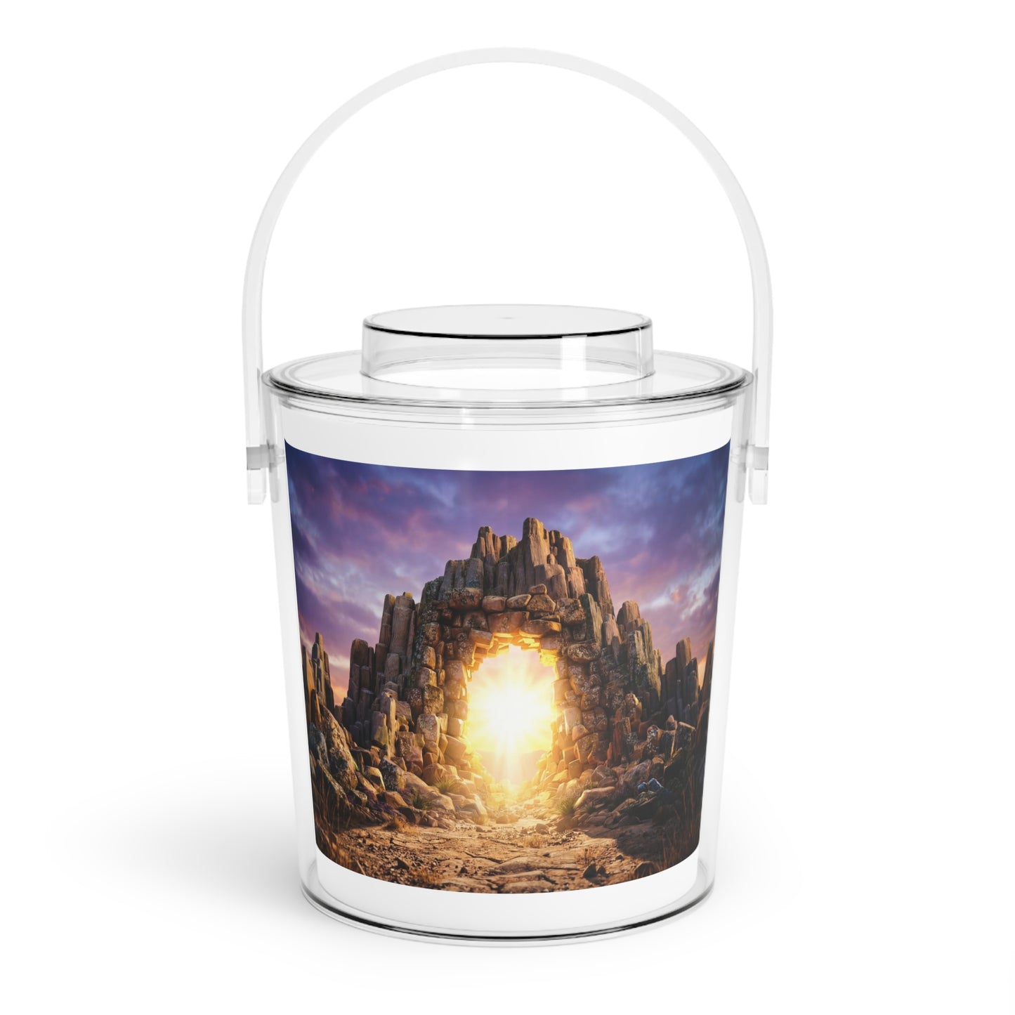 Celestial Stone Archway Ice Bucket with Tongs – Gateway to Golden Dawn