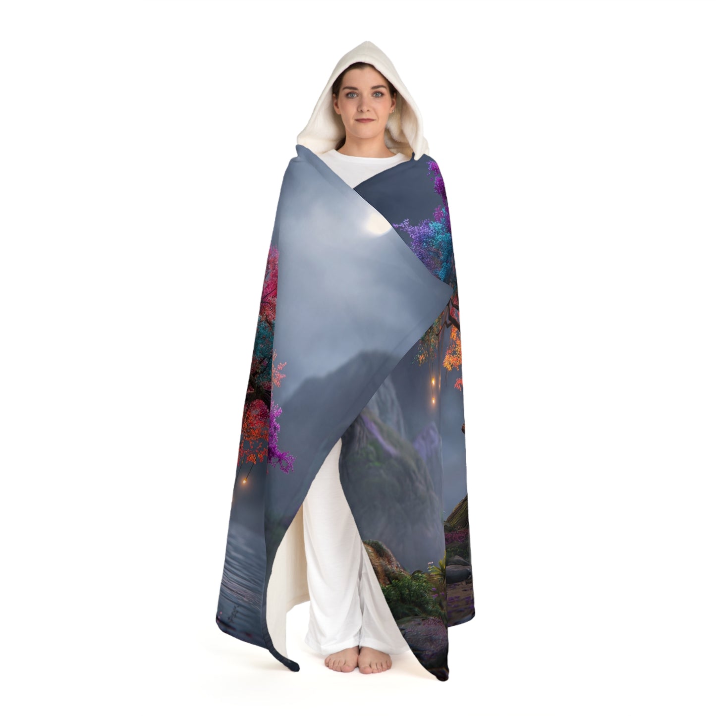 Rainbow Canopy Hooded Sherpa Fleece Blanket – Twilight Lantern Grove