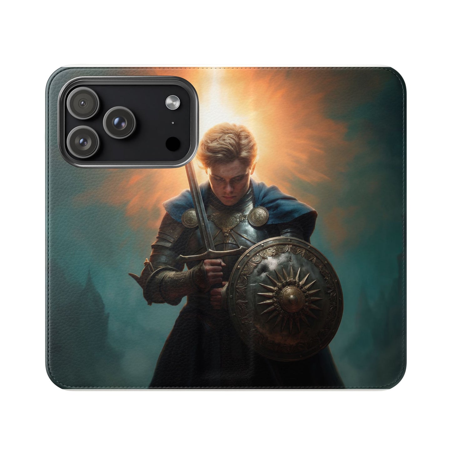 Dawn-Forged Knight Flip Cases – Radiant Armor Against Misty Skies