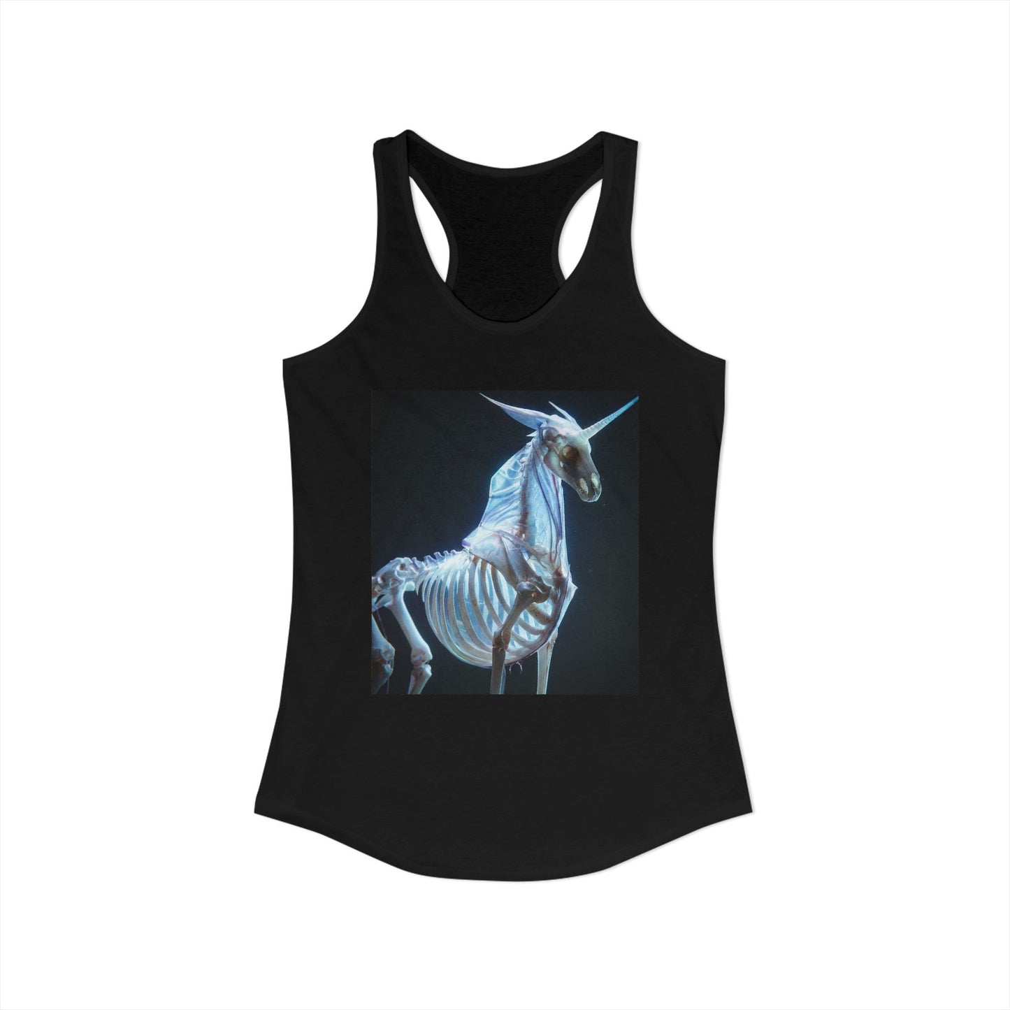 Ethereal Unicorn Skeleton Women's Ideal Racerback Tank – Bioluminescent X-Ray Anatomy