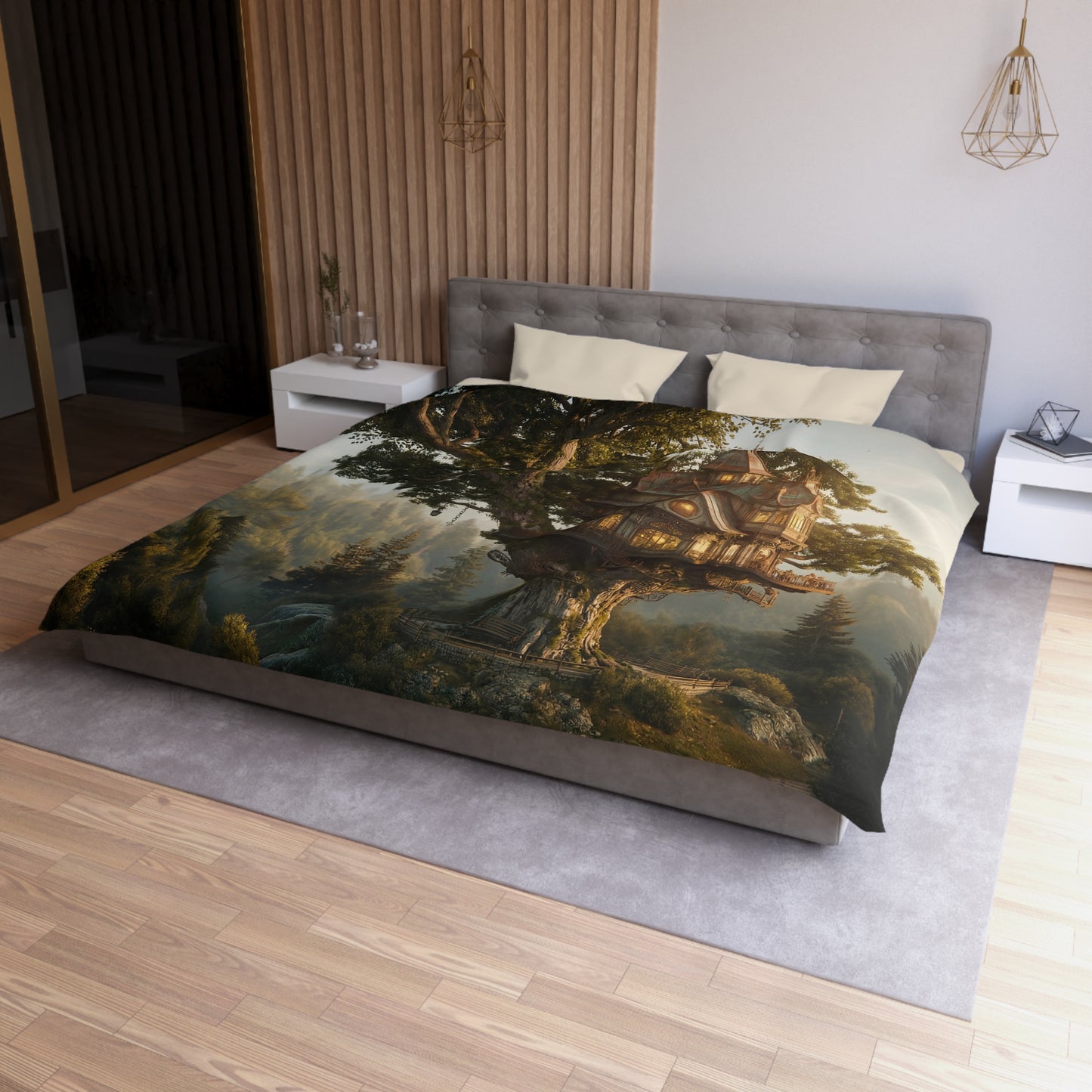Treehouse Sentinel Microfiber Duvet Cover – Twilight Haven in the Ancient Grove