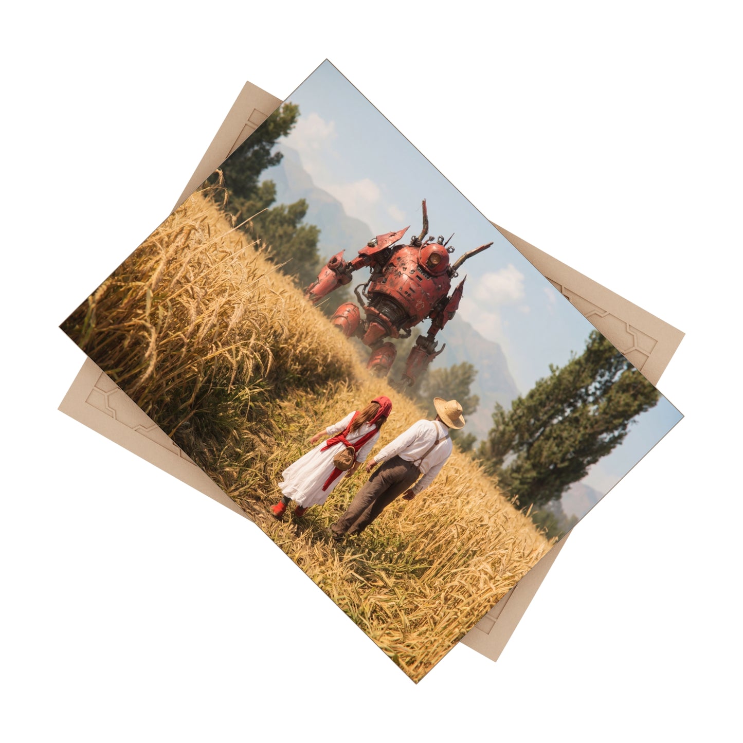 Red Rust Giant Ceramic Photo Tile – Wheatfield Encounter with a Gentle Colossus
