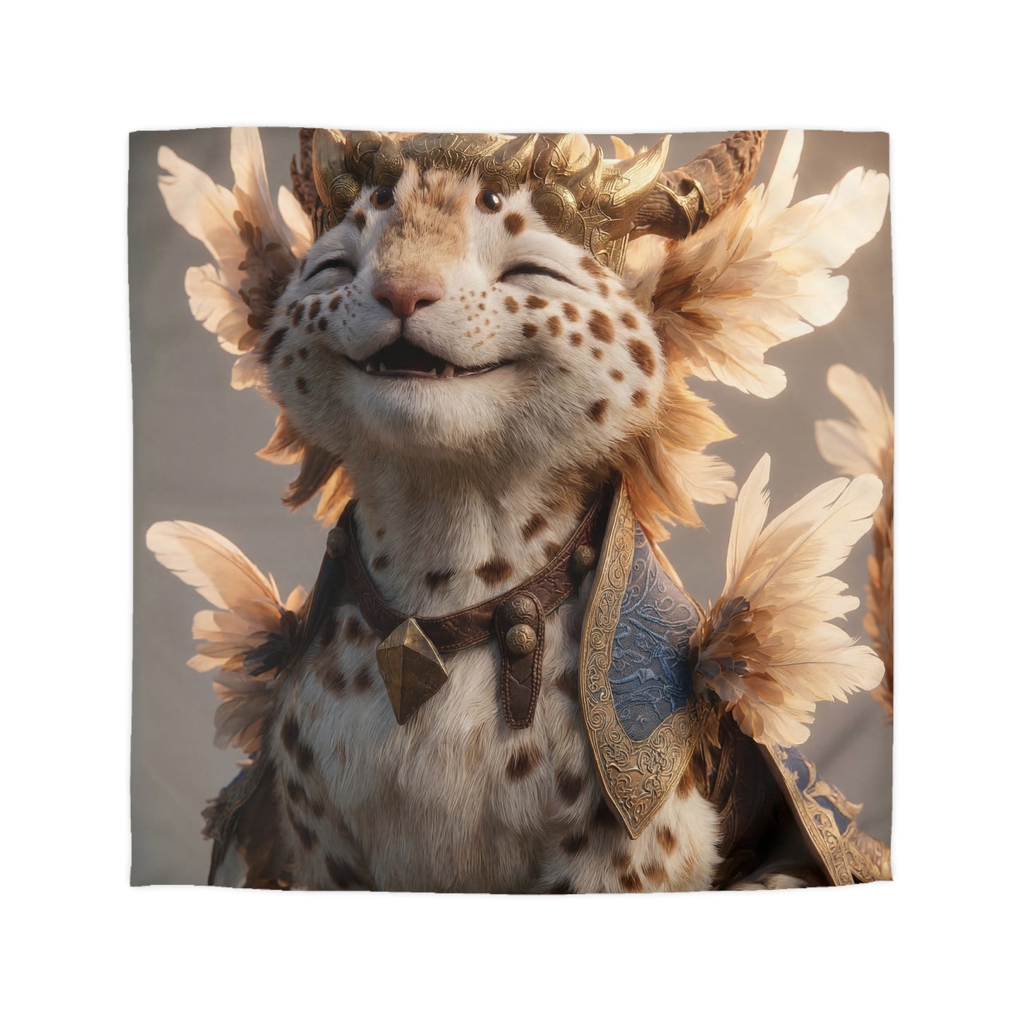 Regal Feline Sentinel Microfiber Duvet Cover – Sunlit Crown of Feathers