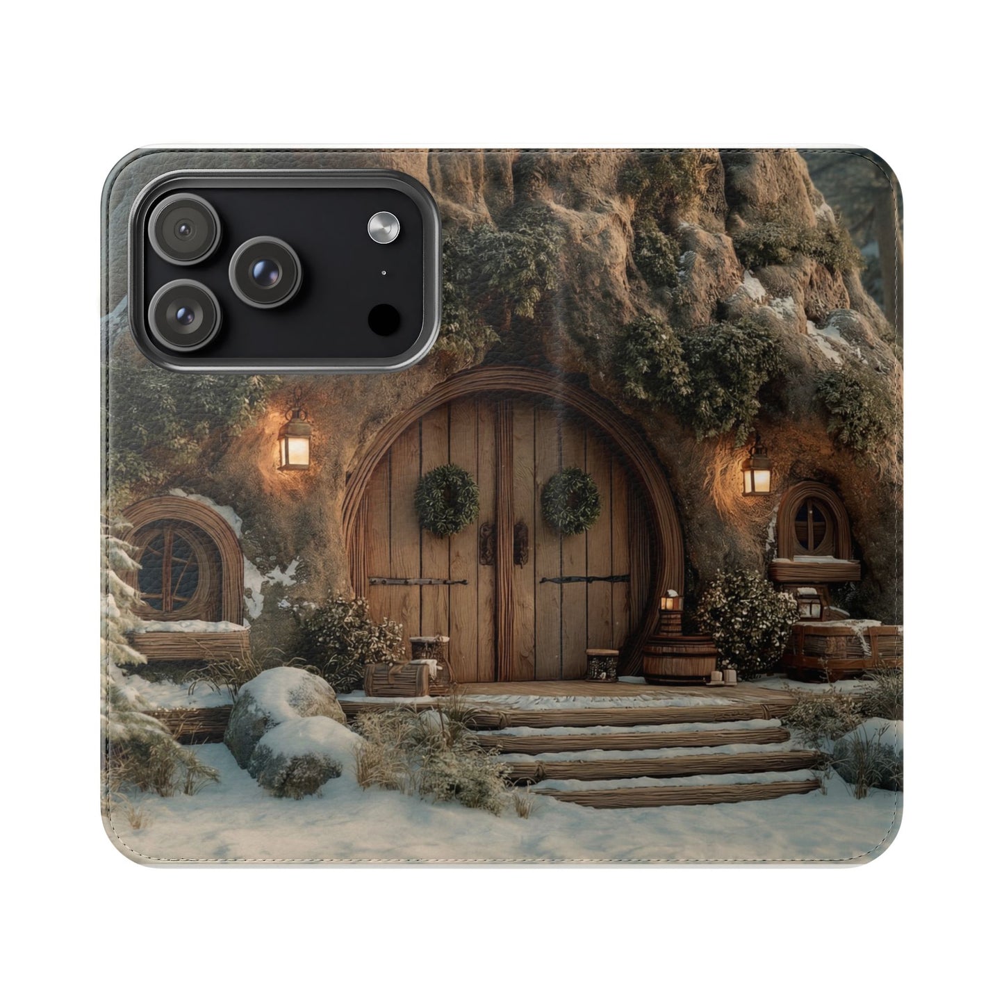 Hobbit Hole Flip Cases – Cozy Winter Doorway Scene