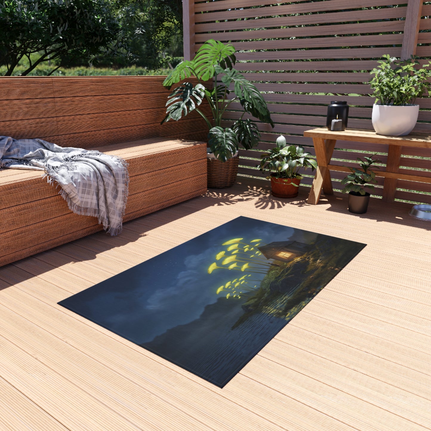 Giant Mushroom Cottage Rug – Bioluminescent Forest Escape