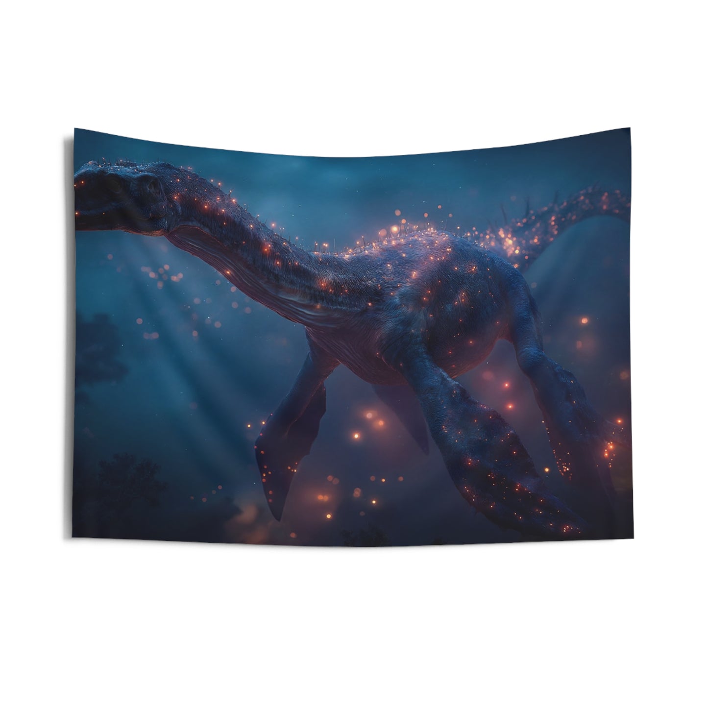 Starlit Plesiosaur Indoor Wall Tapestries – Ancient Sea Sentinel in Twilight