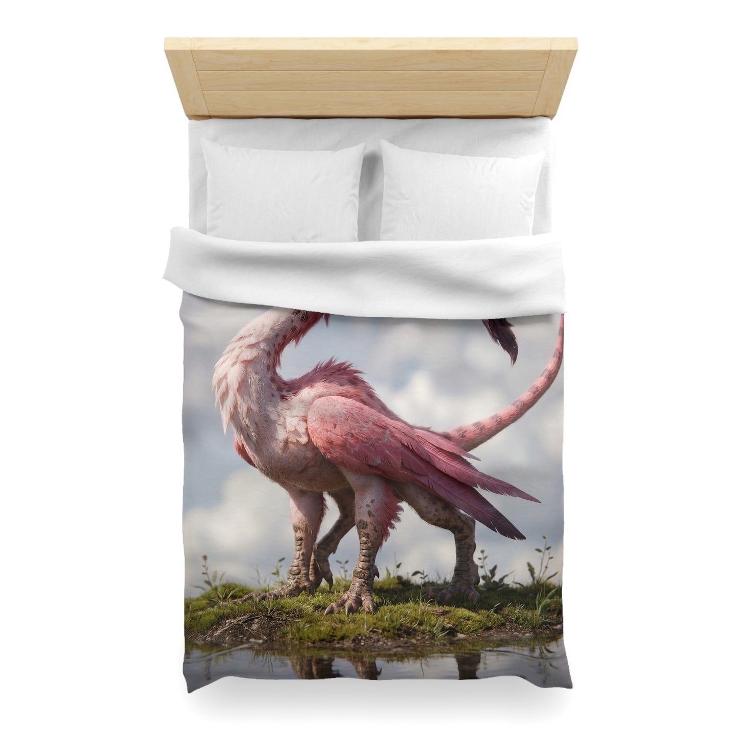 Pink Dawn Sentinel Microfiber Duvet Cover – Soft Feathers Against Sky Reflections
