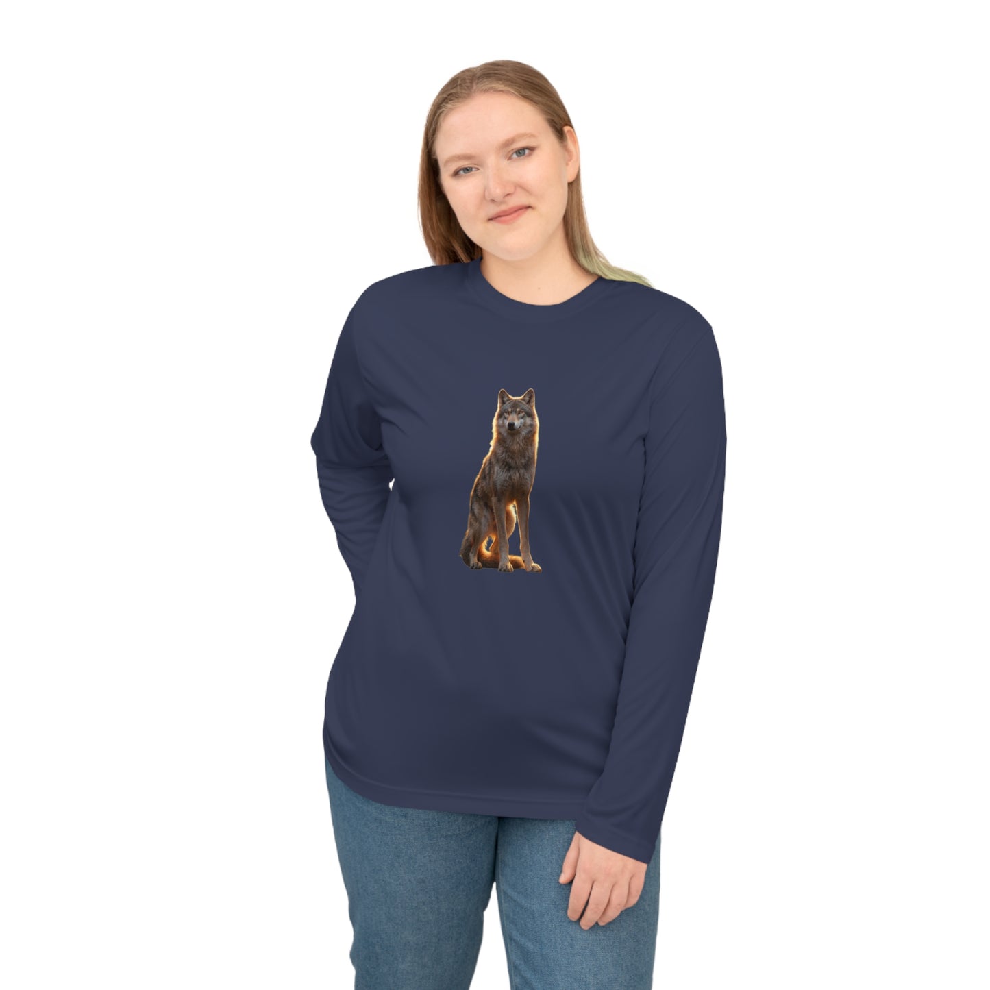 Golden Hour Wolf Unisex Performance Long Sleeve Shirt – Silent Watcher at Twilight