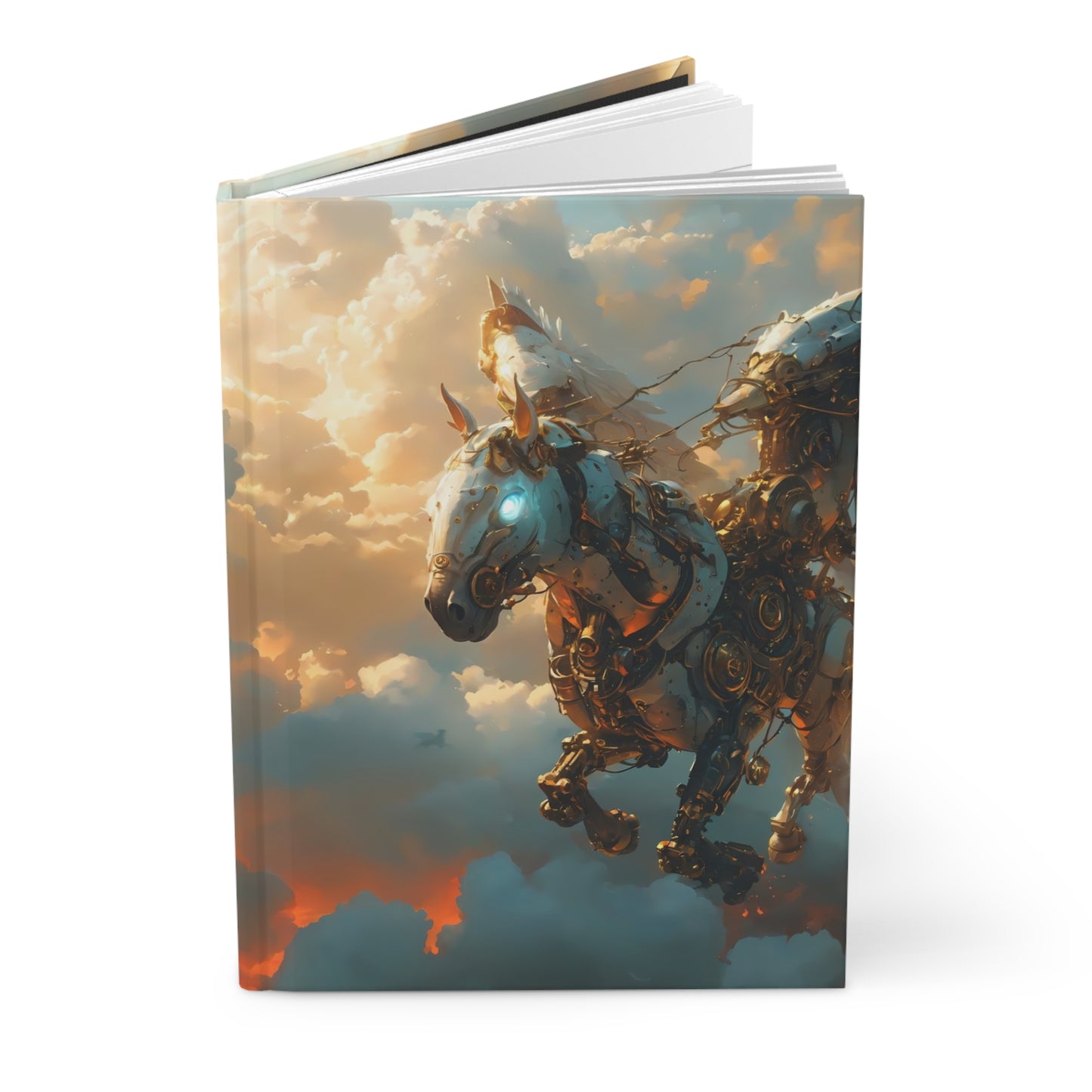 Steampunk Pegasus Hardcover Journal Matte – Skyward Flight Through Golden Clouds
