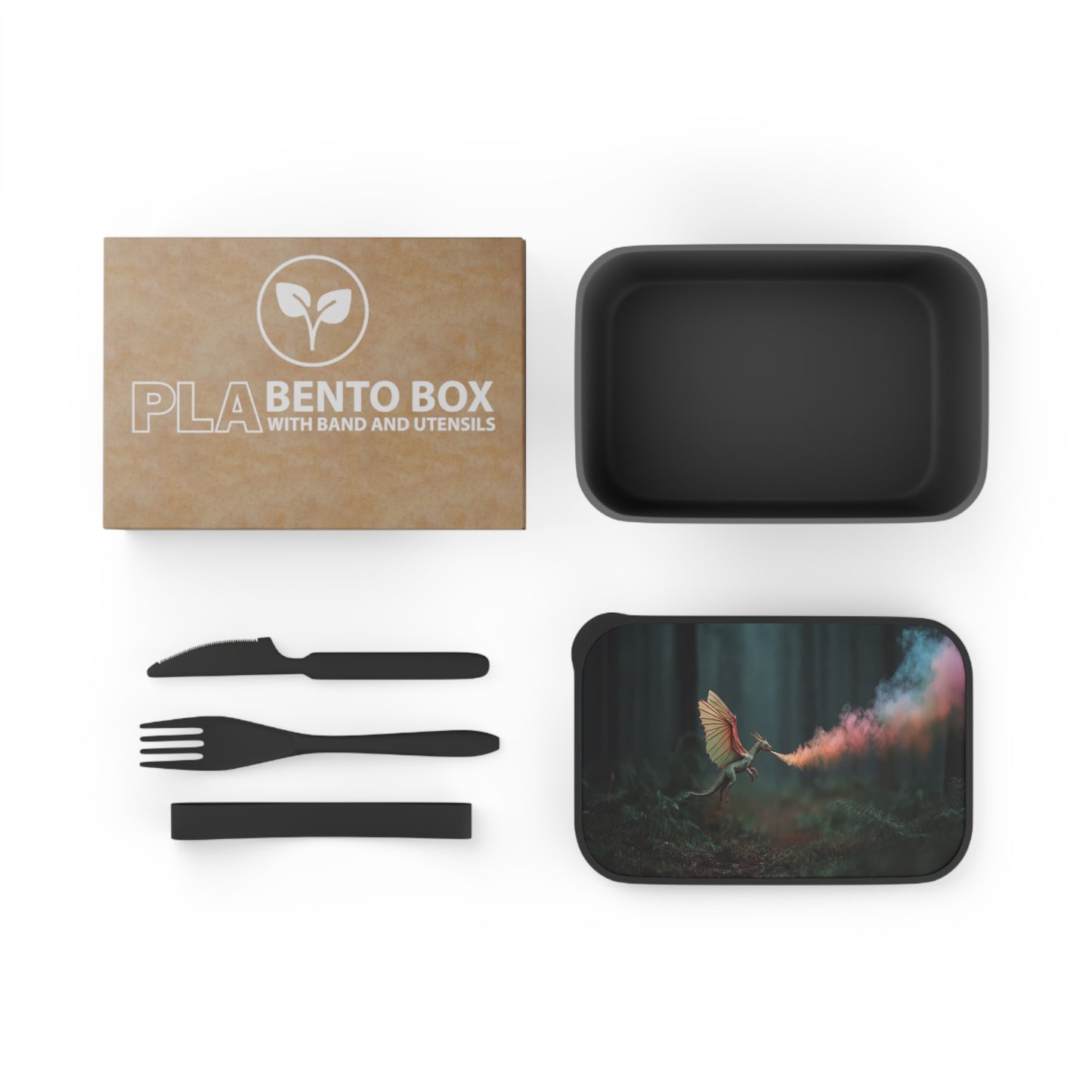 Chromatic Dragon PLA Bento Box with Band and Utensils – Forest Fireworks in Motion