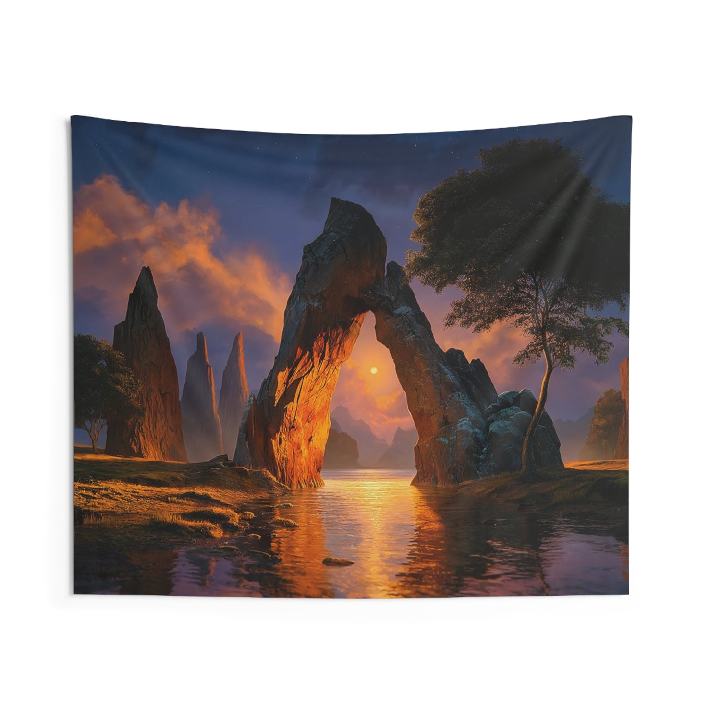Celestial Archway Wall Tapestry – Twilight Gateway Over Whispering Waters