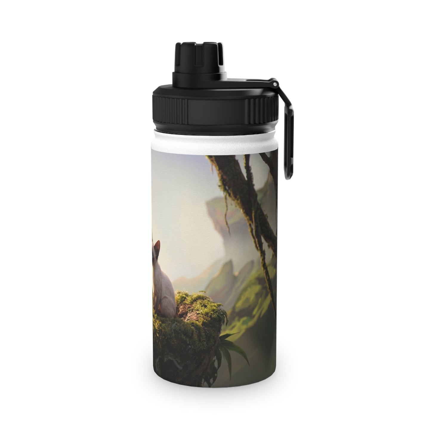 Winged Siamese Kittens Stainless Steel Water Bottle, Sports Lid – Sunlit Grove Whispers