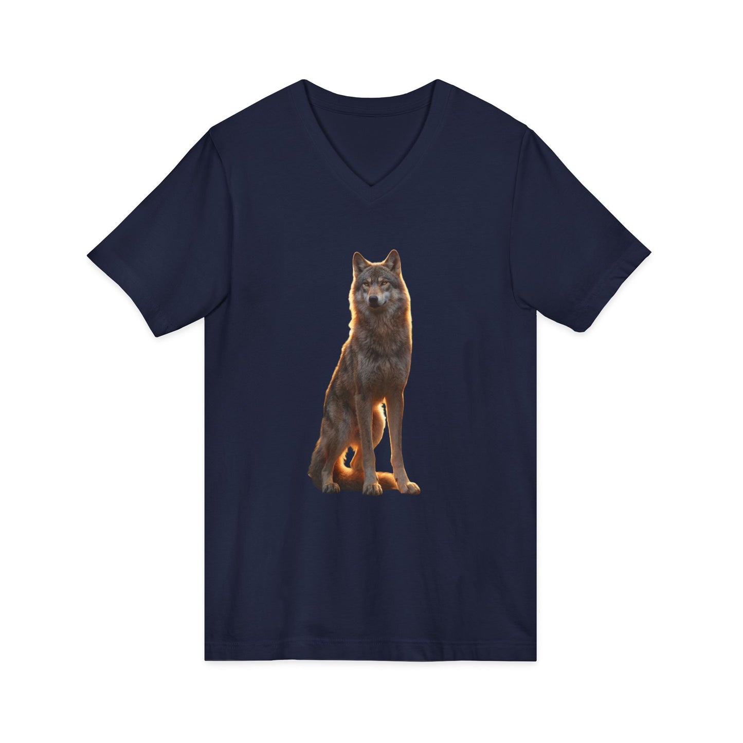 Sentinel Wolf Jersey Short Sleeve V-Neck Tee – Amber Light Guardian Portrait