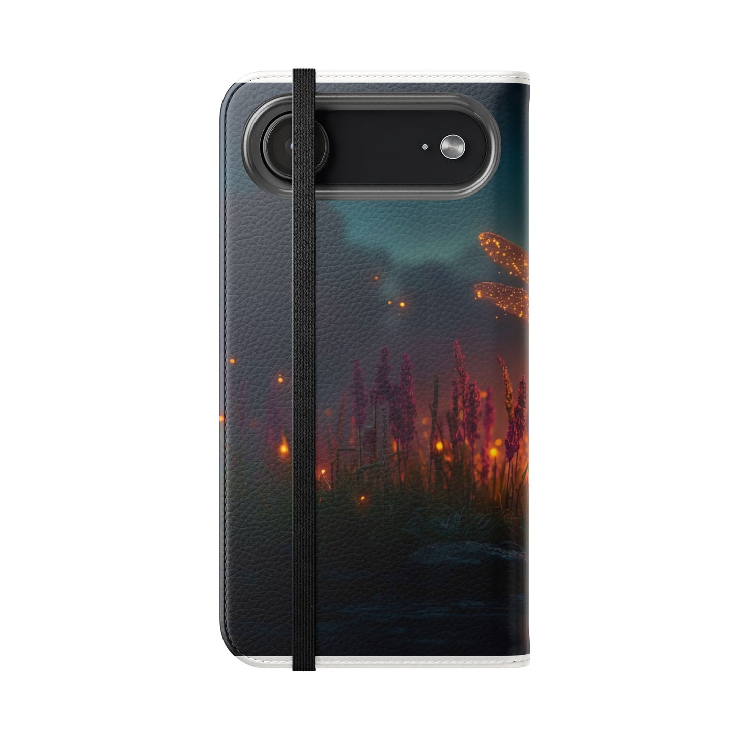 Bioluminescent Dragonfly Flip Cases – Glowing Amber Wings Over Twilight Marsh