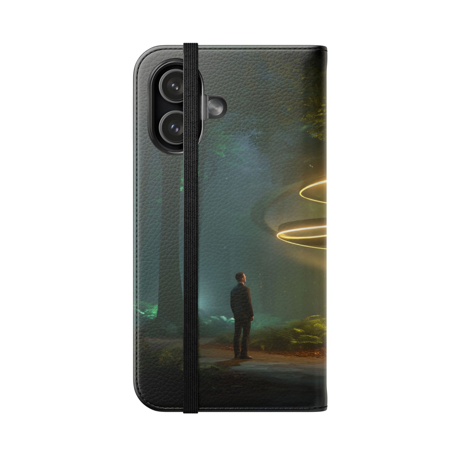 Luminous Spiral Forest Flip Cases – Golden Light Rings Mystery Scene